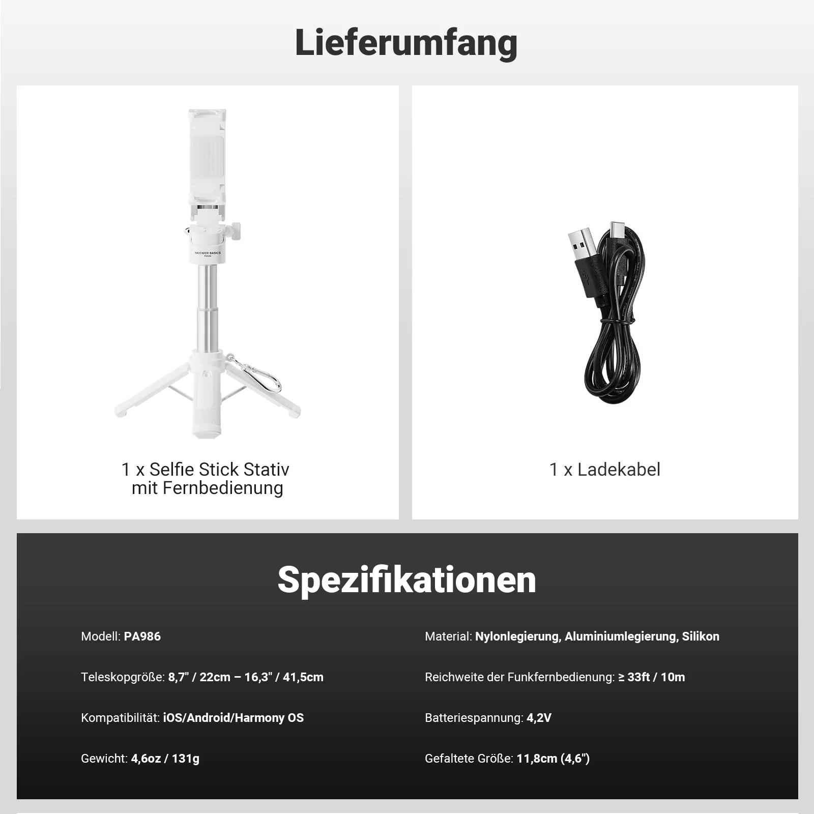 NEEWER BASICS PA986 Mini-Handystativ mit Selfiestick - Image 18