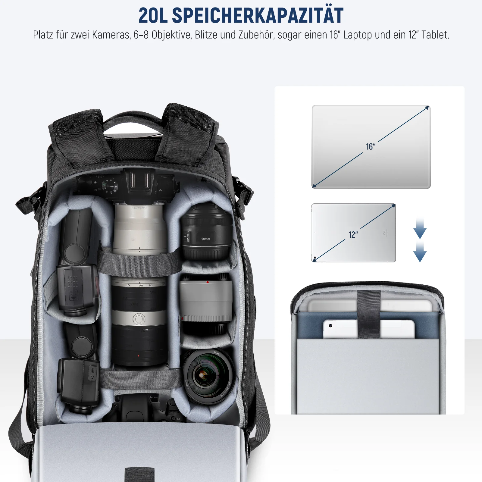 NEEWER PB010 29×22×49cm 20L Kamera-Rucksack - Image 4