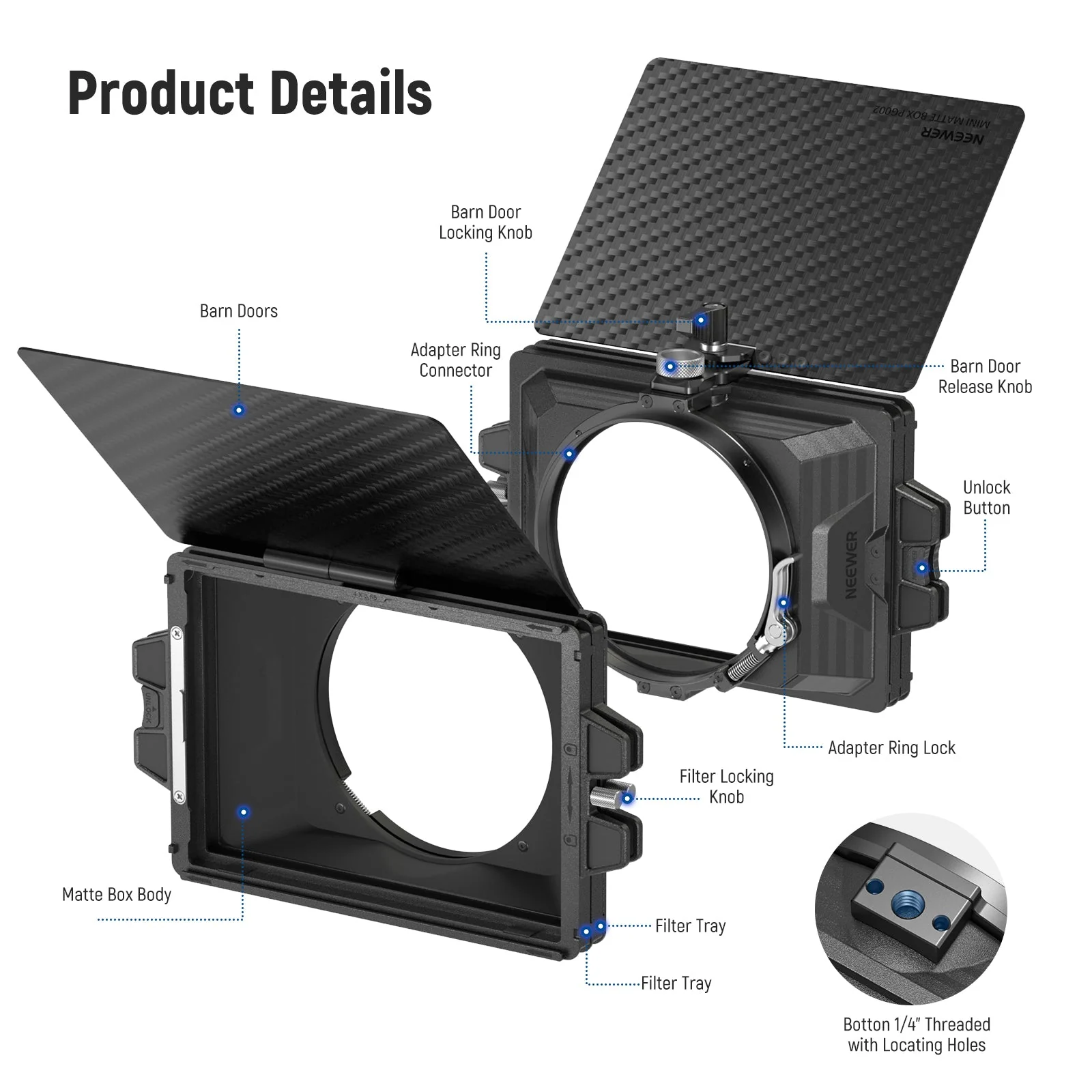 NEEWER PG002 Mini Mattbox mit Zwei 4 "x5,65 Filterfächern & 4 Adapterring - Image 5