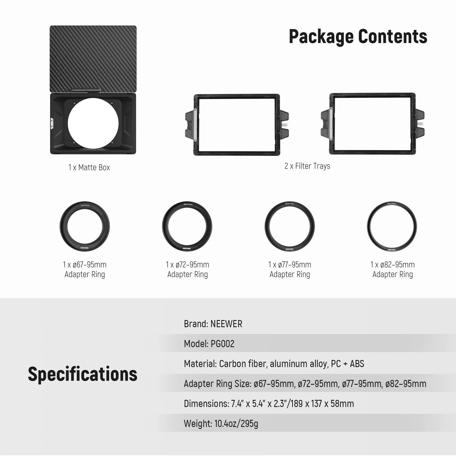 NEEWER PG002 Mini Mattbox mit Zwei 4 "x5,65 Filterfächern & 4 Adapterring - Image 9