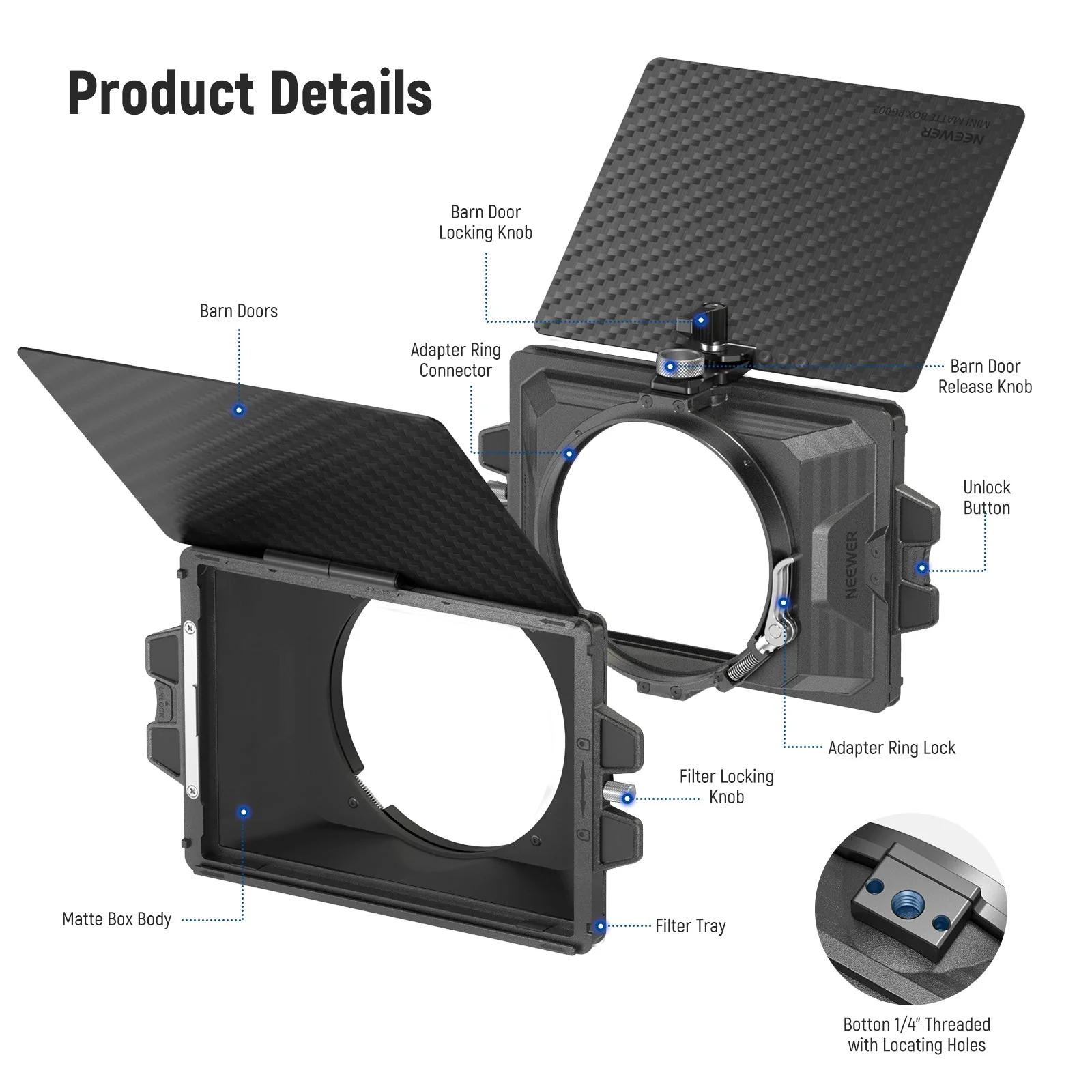 NEEWER PG002 Mini Matte Box mit einem 4" x5,65 Filterfach & 4 Adapterring - Image 5