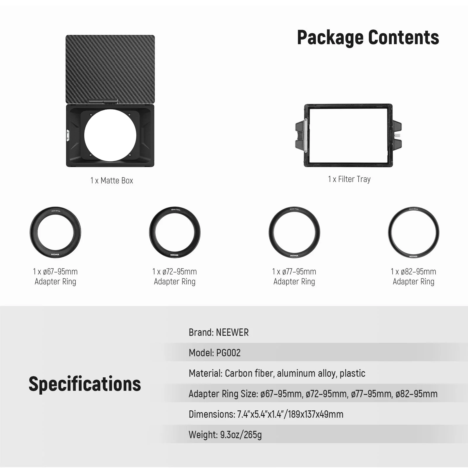 NEEWER PG002 Mini Matte Box mit einem 4" x5,65 Filterfach & 4 Adapterring - Image 9