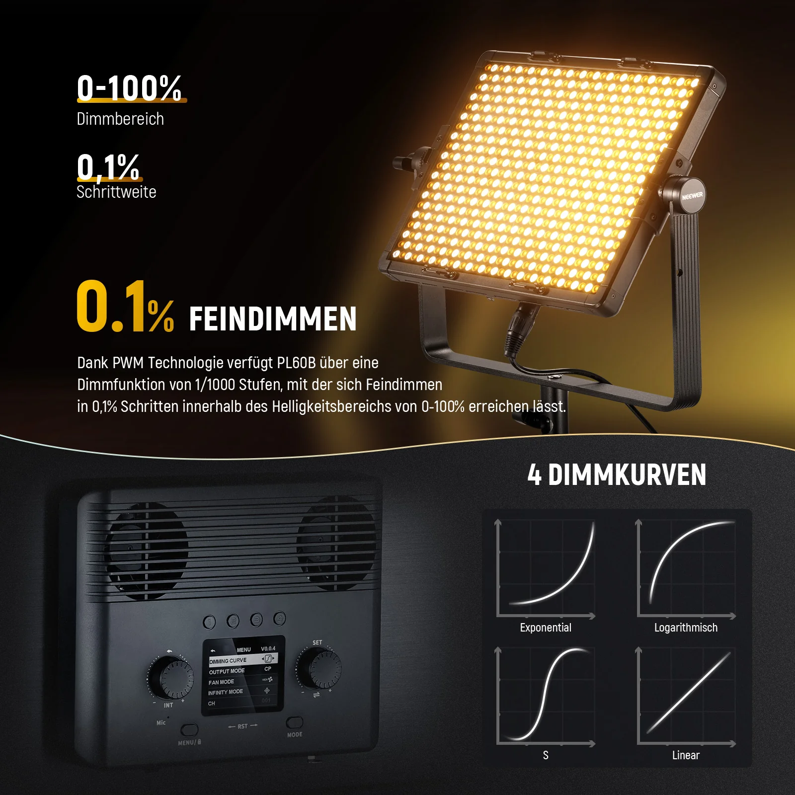 NEEWER PL60B 60W Bi-Color LED Panel Videolicht - Image 5