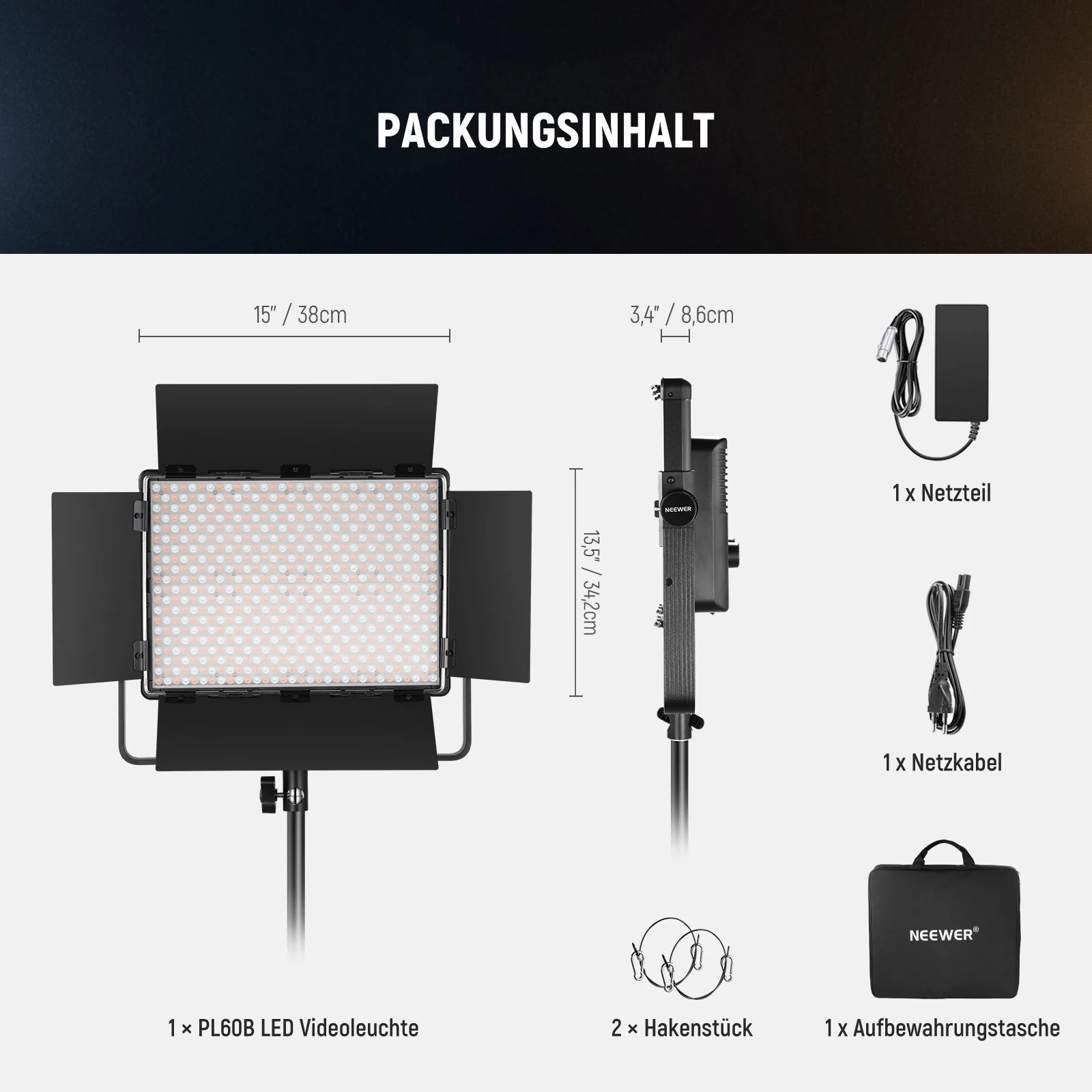 NEEWER PL60B 60W Bi-Color LED Panel Videolicht - Image 9