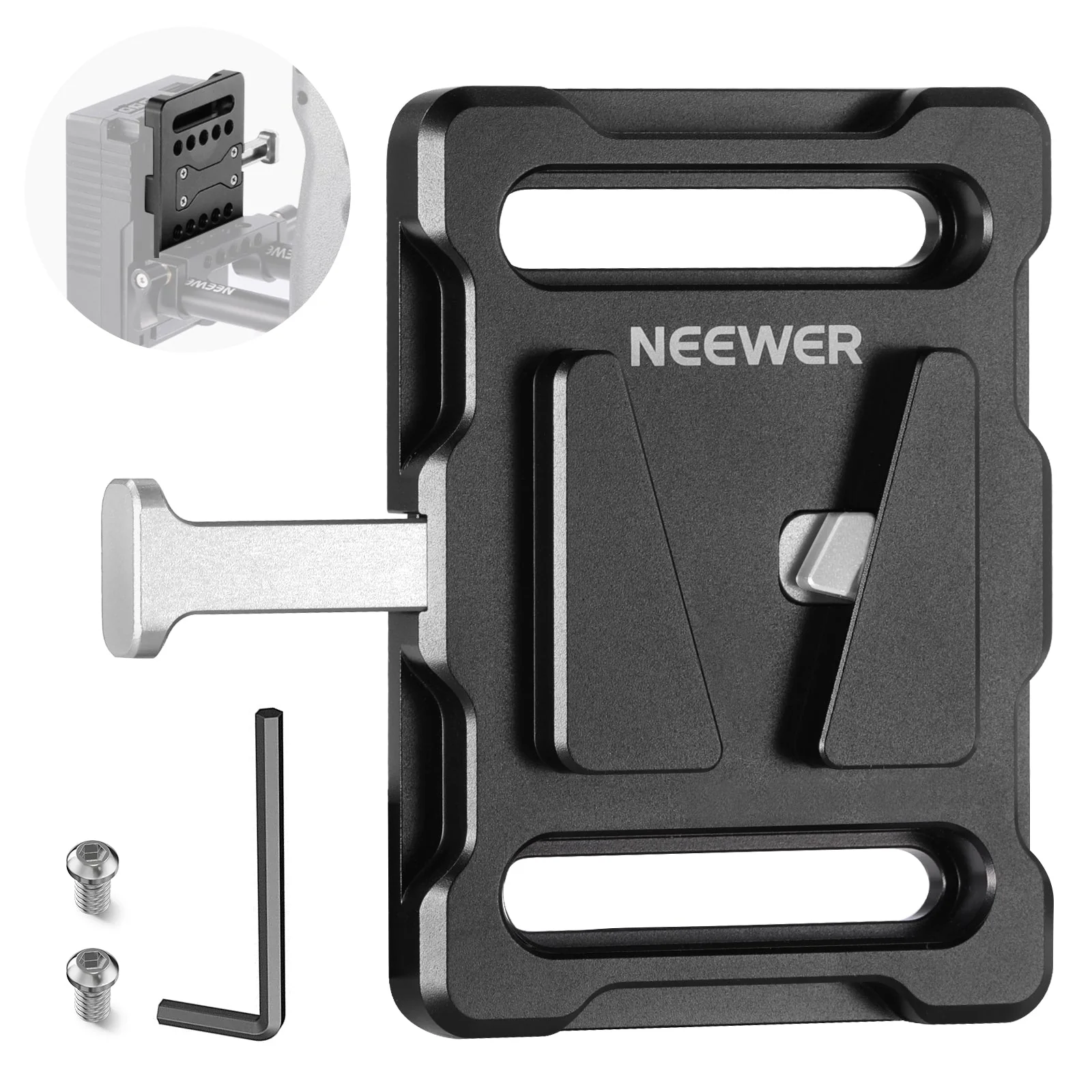 NEEWER PS005 Mini V Montage Akkuplatte mit 1/4" Gewinde und Schnellverschlussknopf