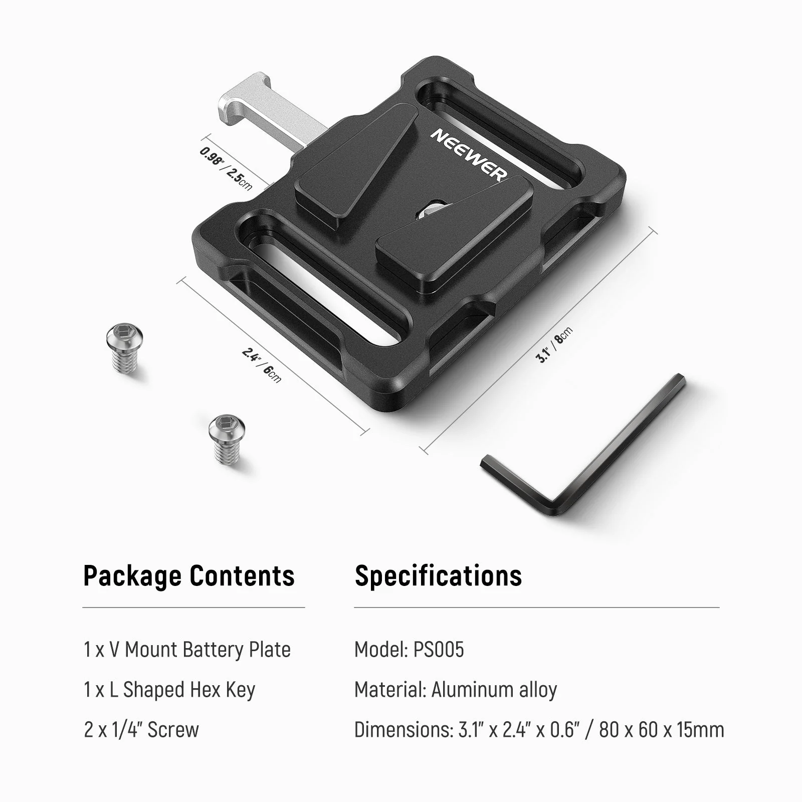 NEEWER PS005 Mini V Montage Akkuplatte mit 1/4" Gewinde und Schnellverschlussknopf - Image 8