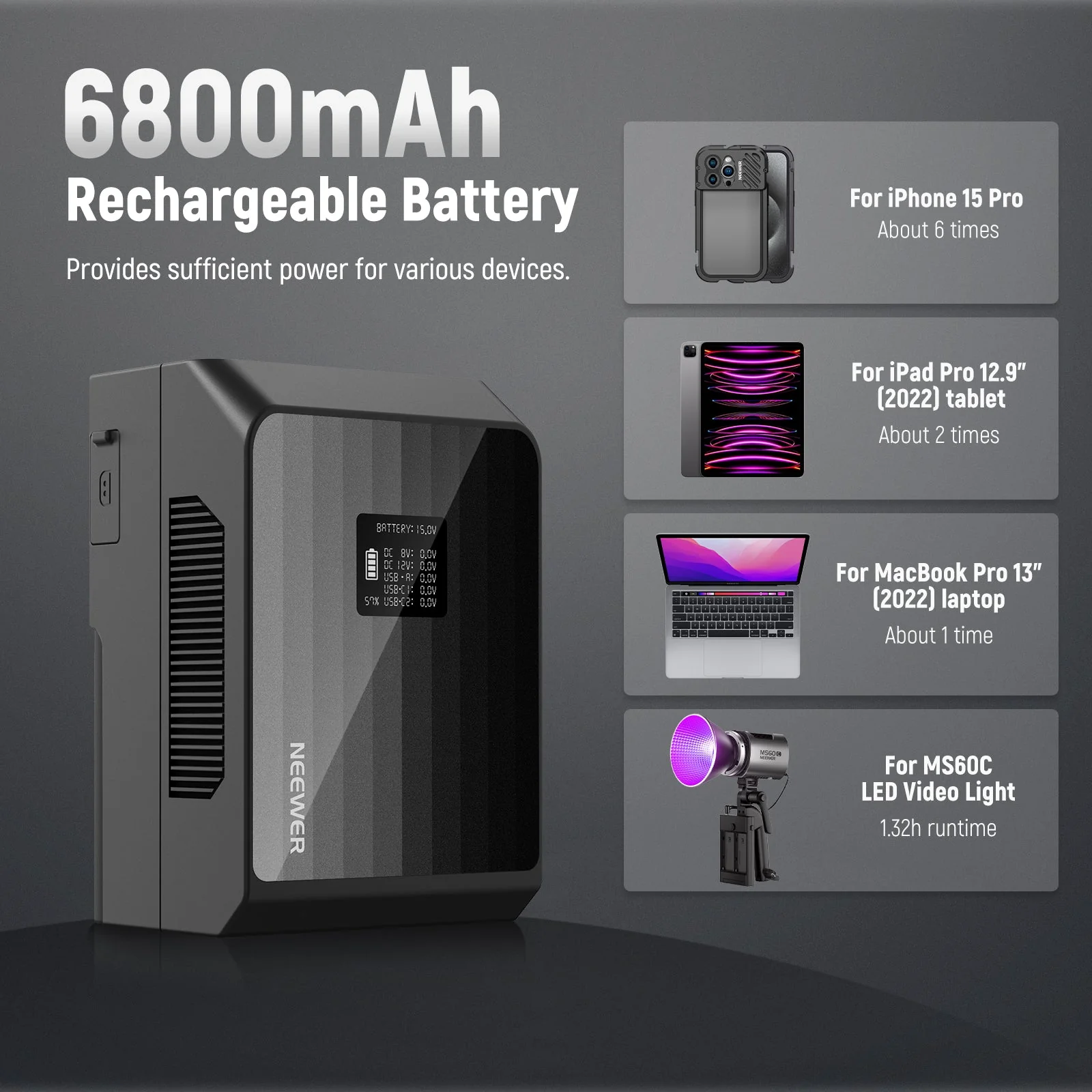 NEEWER Mini V Mount Akku PS099EP 6800mAh 99Wh - Image 3