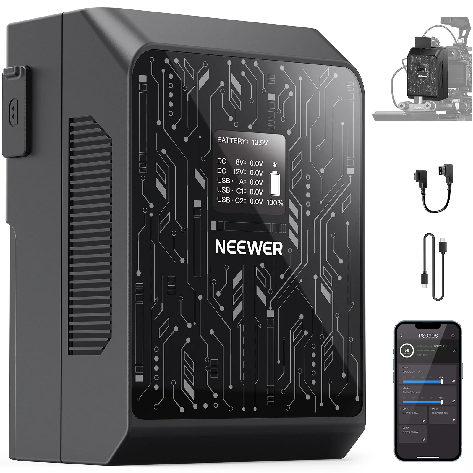NEEWER PS099S 6800mAh 99Wh Mini V Mount Akku mit APP Steuerung