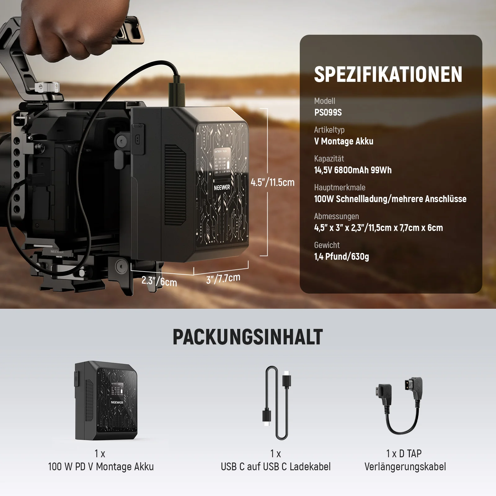 NEEWER PS099S 6800mAh 99Wh Mini V Mount Akku mit APP Steuerung - Image 9