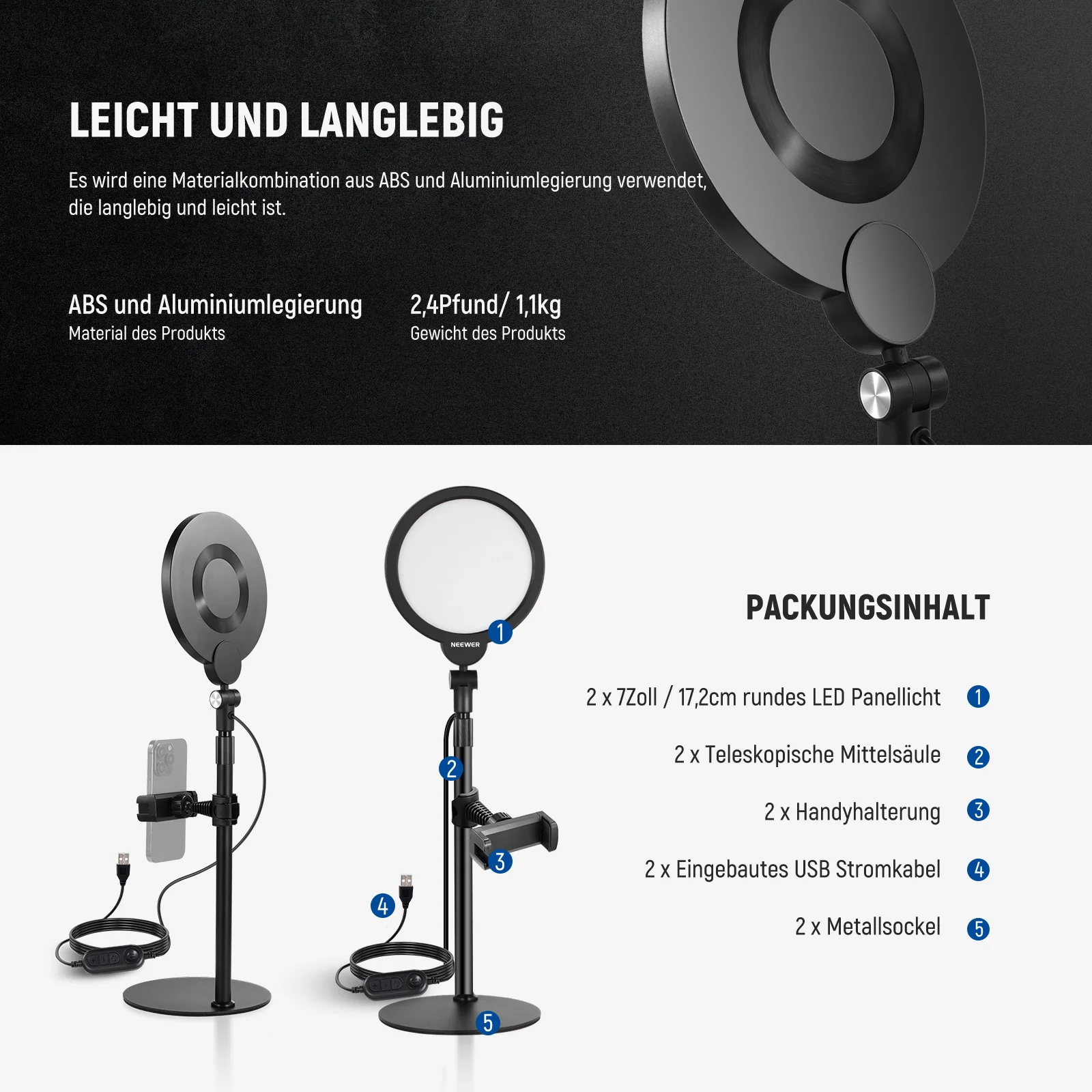 NEEWER BASICS R06 7" Tisch Handy Selfie Licht Set - Image 16