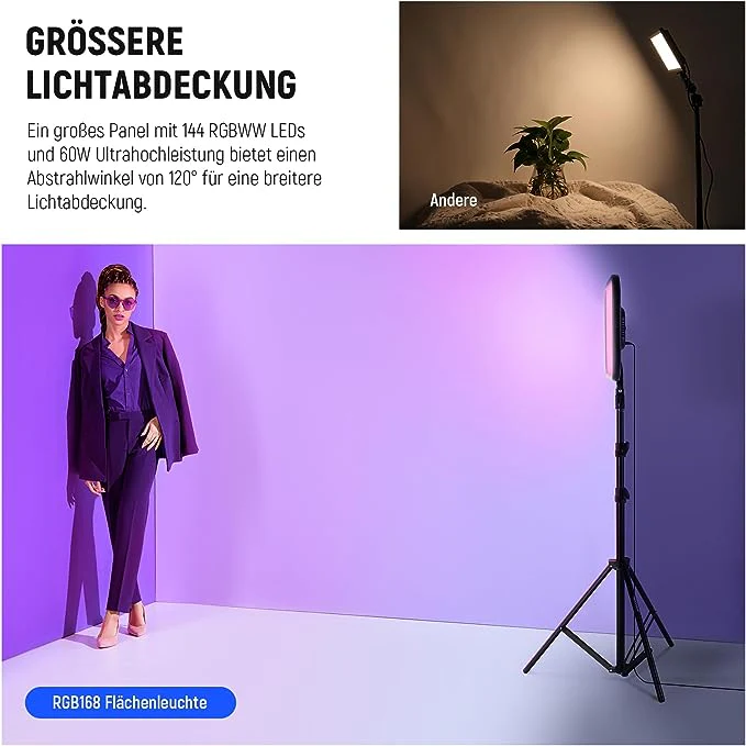 NEEWER 2er Pack RGB168 18.3 Zoll LED Videoleuchte mit Stative - Image 4