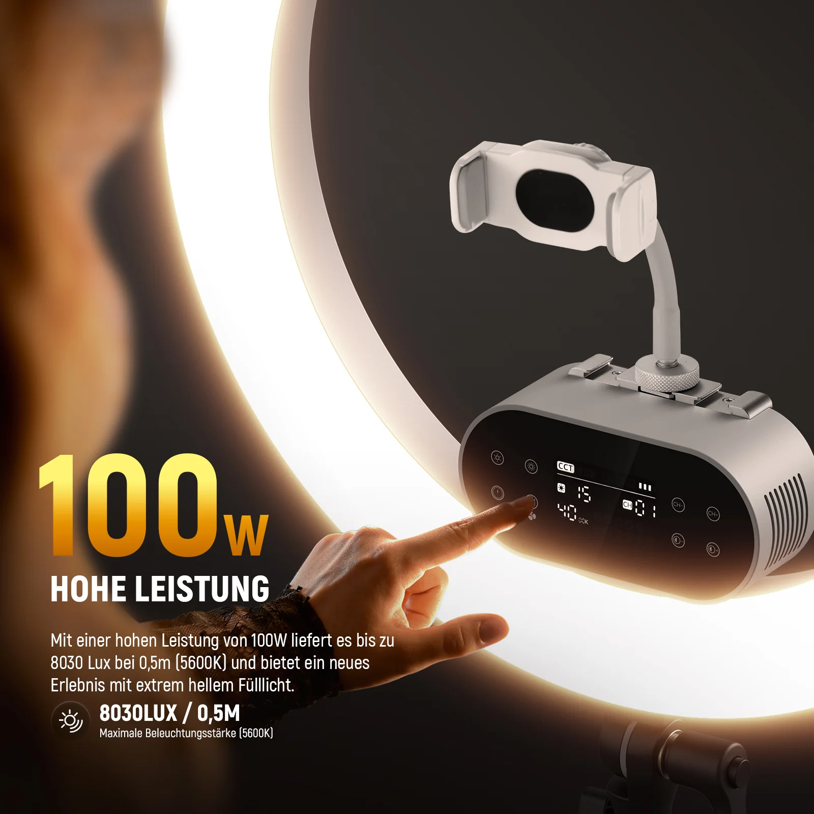 NEEWER RH100B 19" 100W Hochleistungs LED Ringlicht mit Stativständer - Image 2