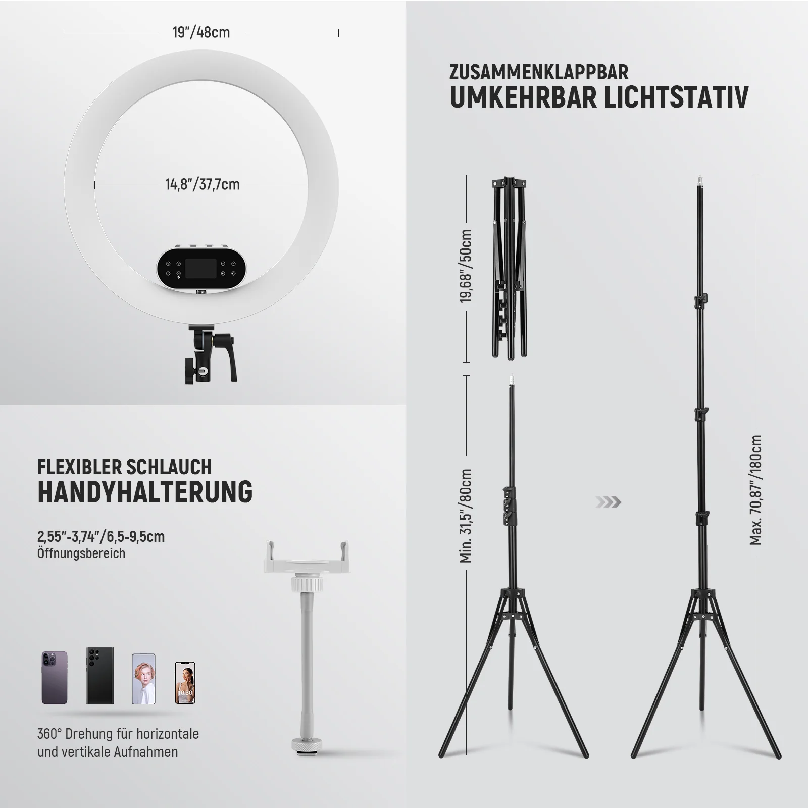 NEEWER RH100B 19" 100W Hochleistungs LED Ringlicht mit Stativständer - Image 7