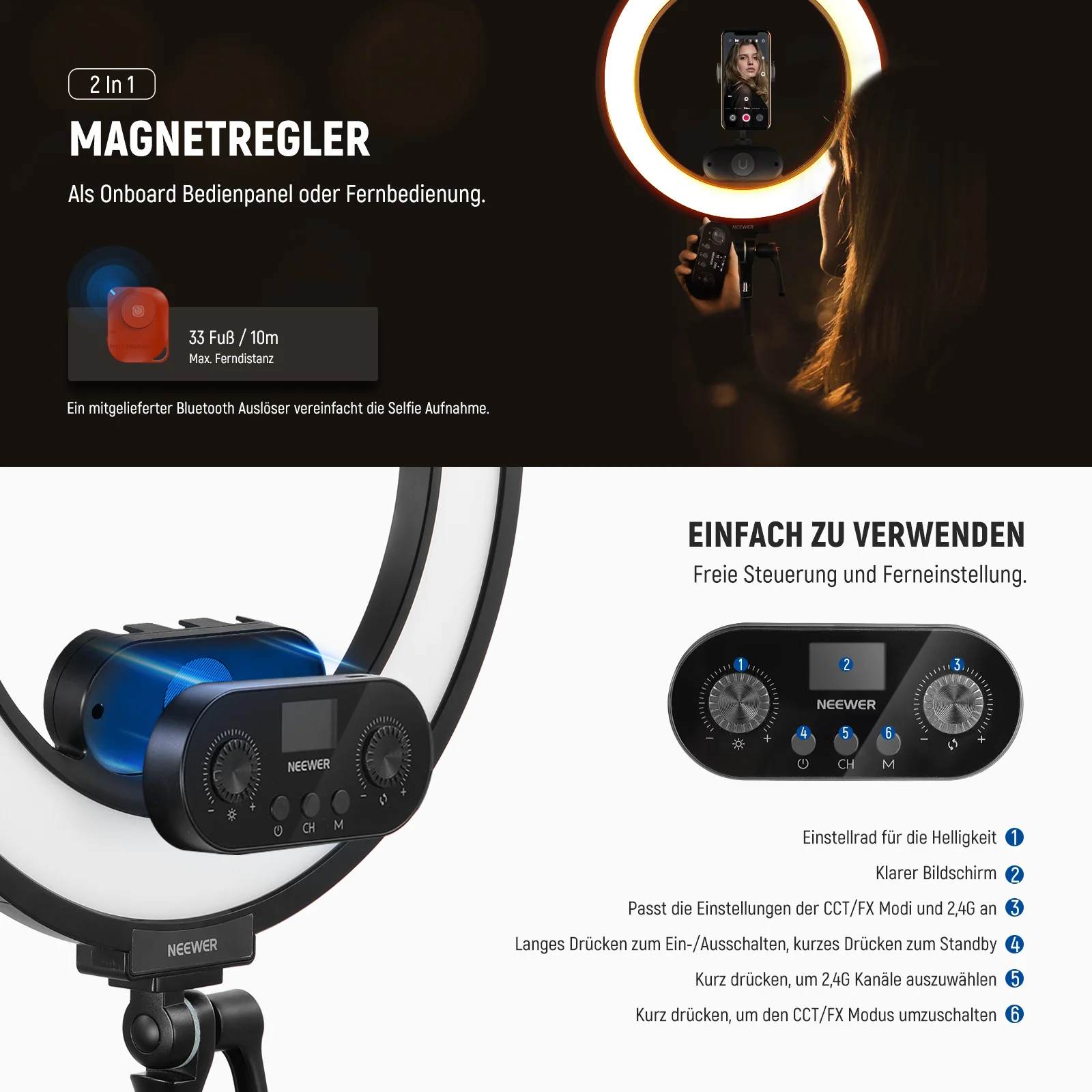 NEEWER RL45B 18" Ringlicht Set mit Randbeleuchtung - Image 5