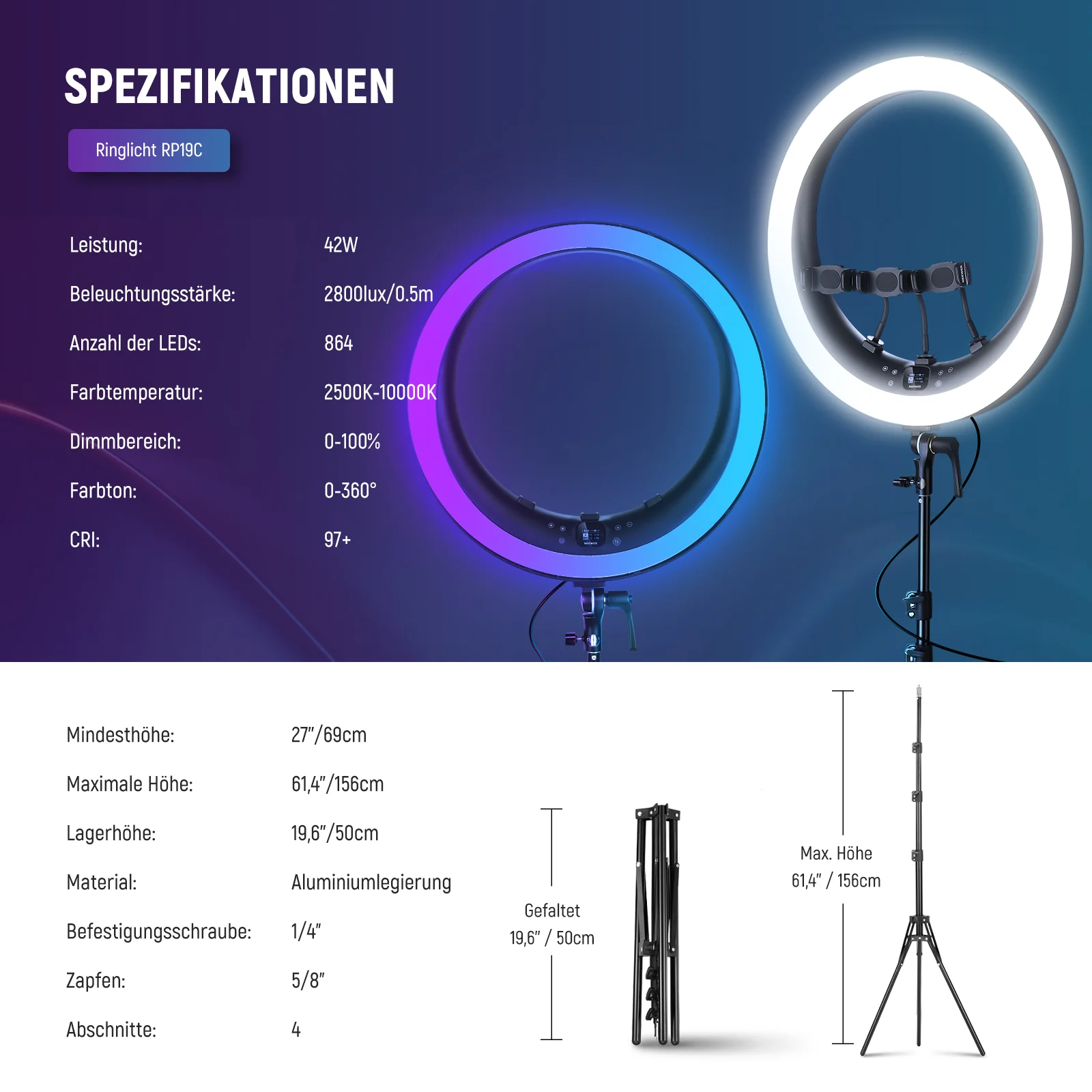 NEEWER RP19C 19"  RGB Ringlicht - Image 7
