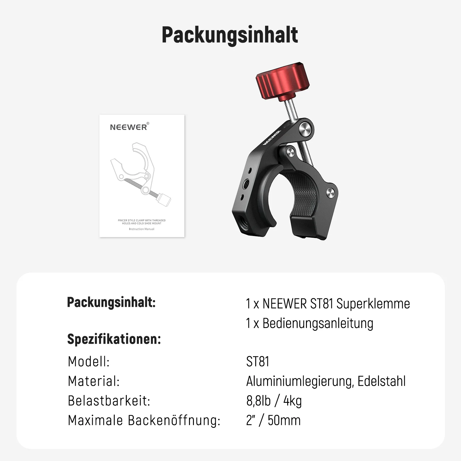 NEEWER ST81 Super Klemme mit Blitzschuh und 1/4" 3/8" Gewindelöchern - Image 6