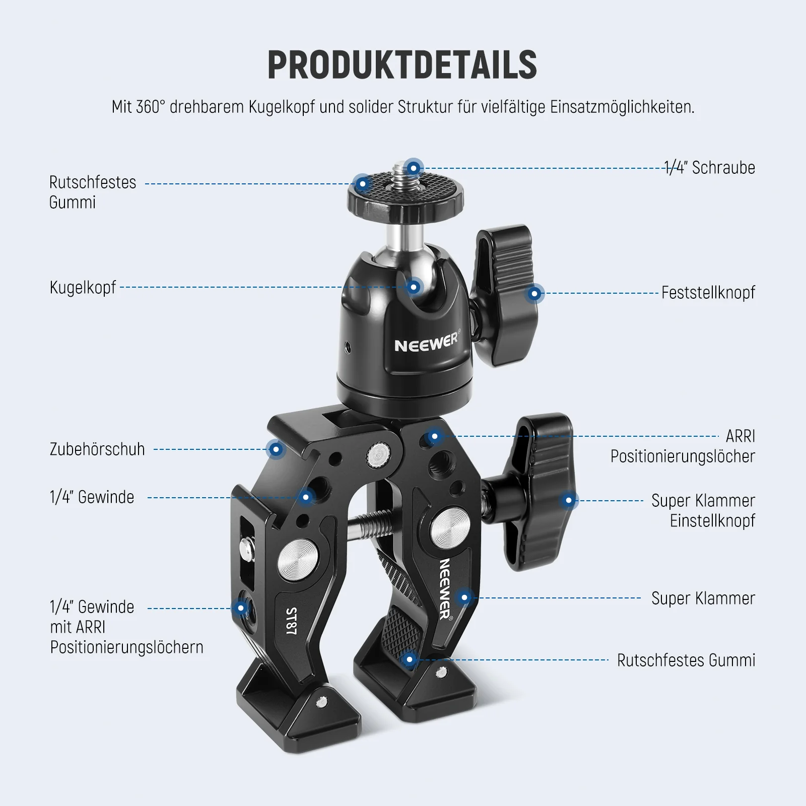 NEEWER ST87 Super Clamp mit Kugelkopf - Image 6