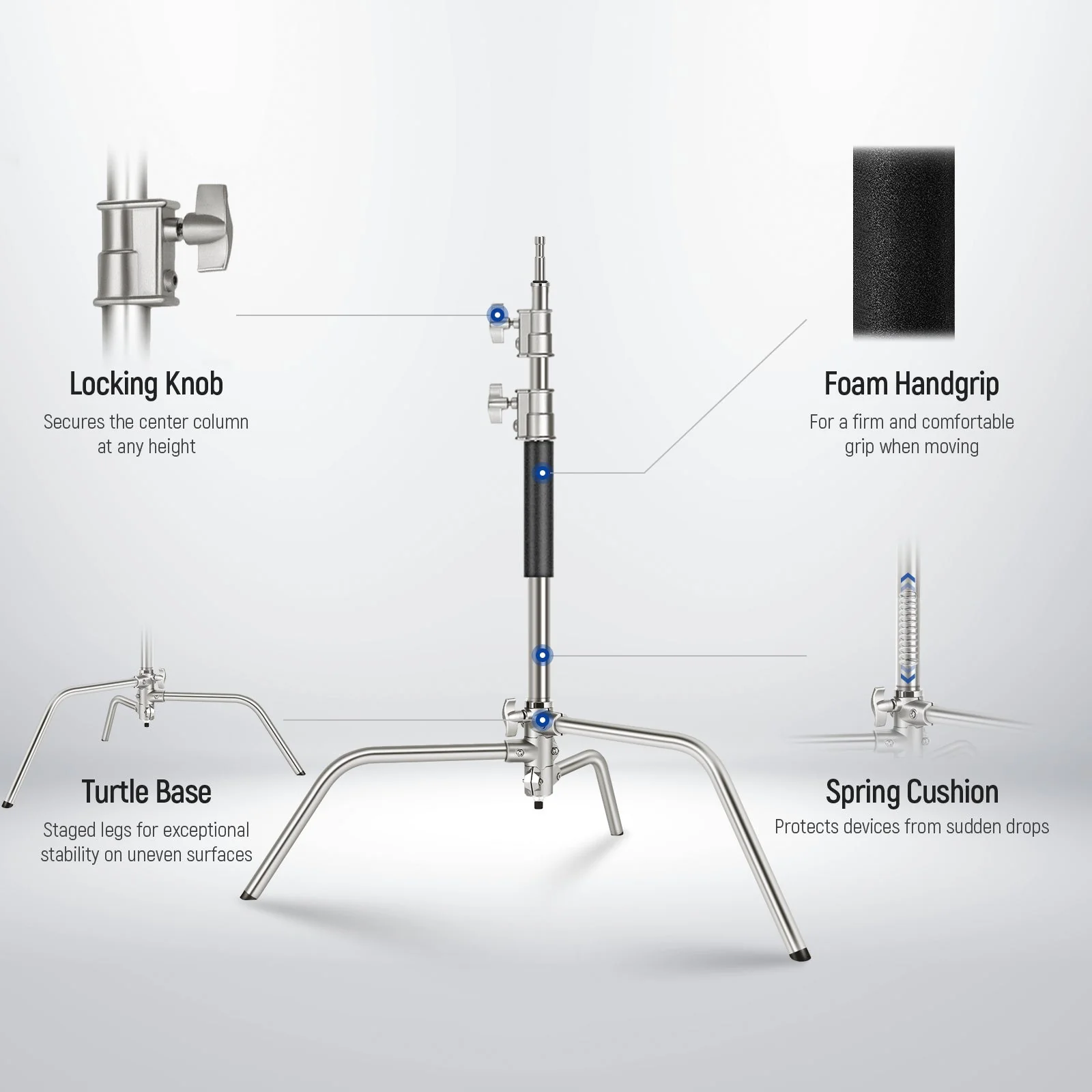 NEEWER SC172 172cm 100% Edelstahl Heavy Duty C-Stand - Image 7
