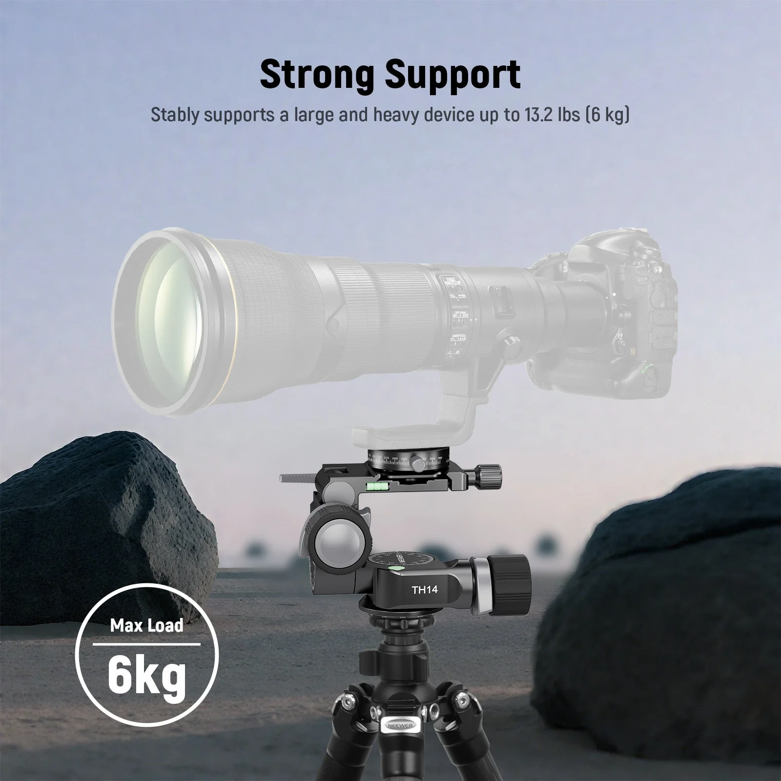NEEWER TH14 2 Wege Getriebe Stativkopf mit Millimeter Mikro Einstellung - Image 5