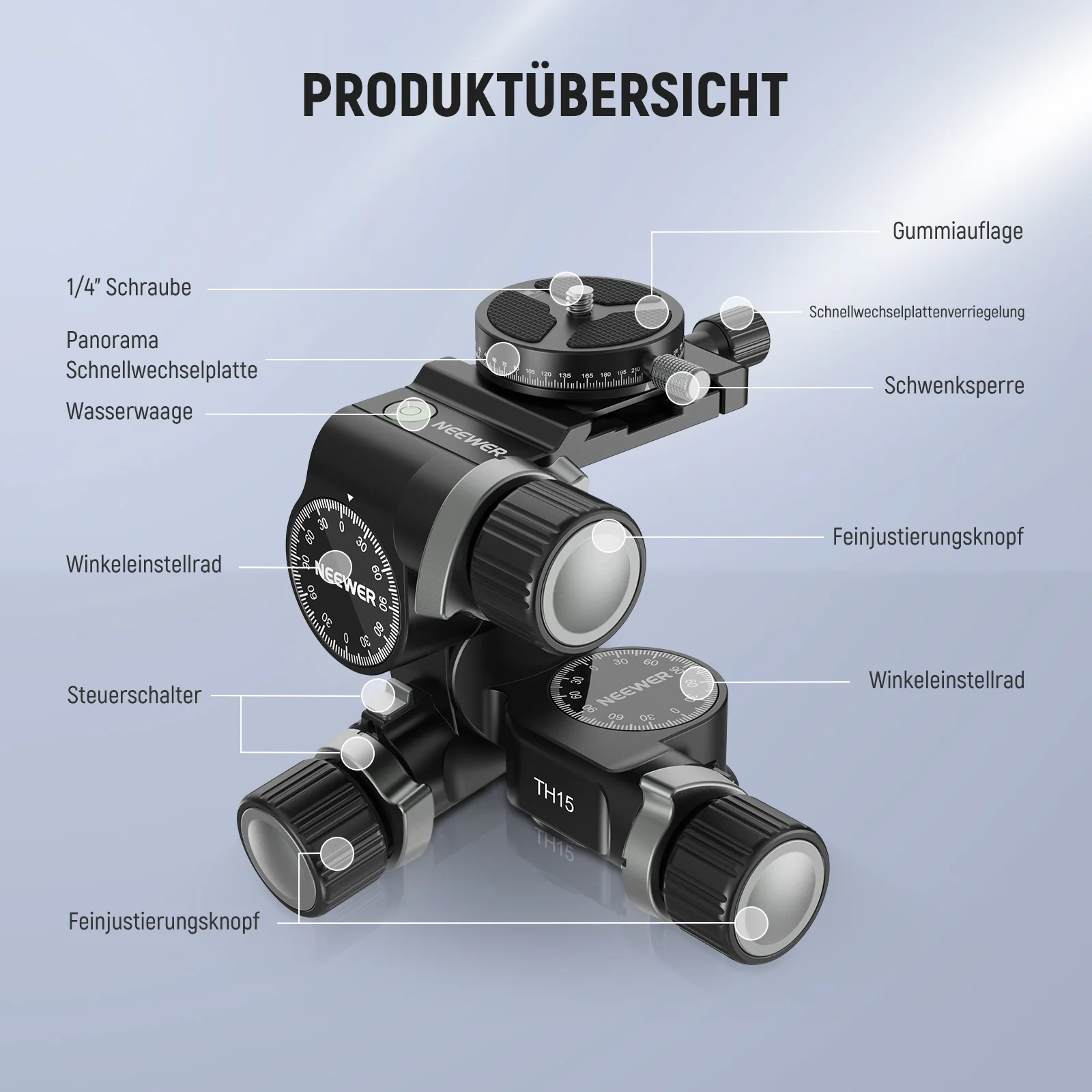 NEEWER TH15/TH16 3 Weg Getriebe Stativkopf - Image 10