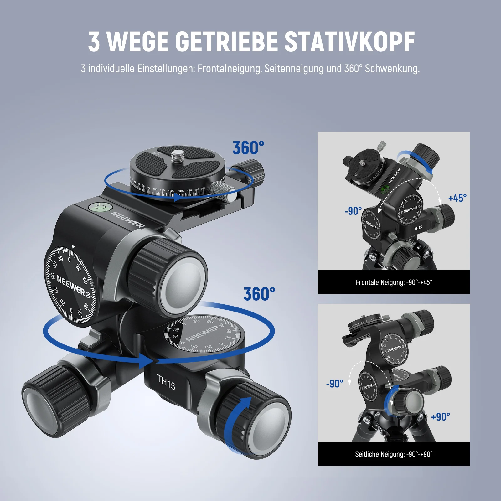 NEEWER TH15/TH16 3 Weg Getriebe Stativkopf - Image 2