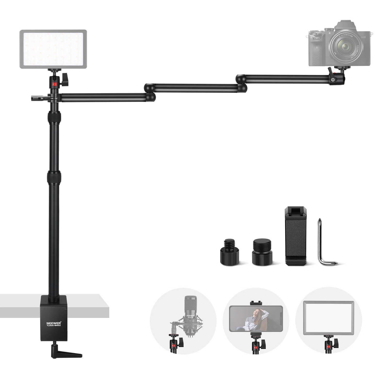 NEEWER TL253A+MH022 Verbesserter Tisch Kamerastativ mit flexiblem Arm - Image 10