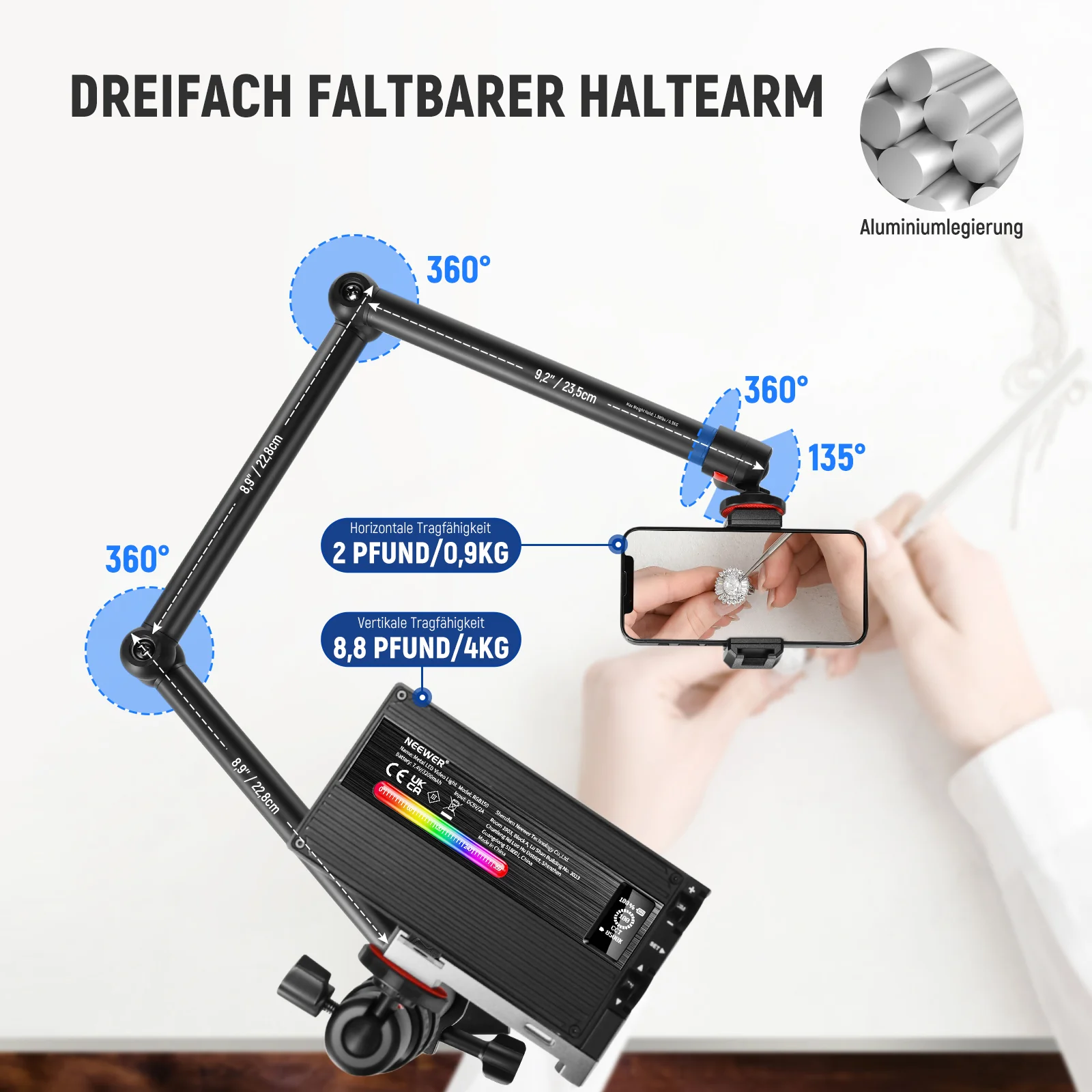 NEEWER TL253A+MH022 Verbesserter Tisch Kamerastativ mit flexiblem Arm - Image 3