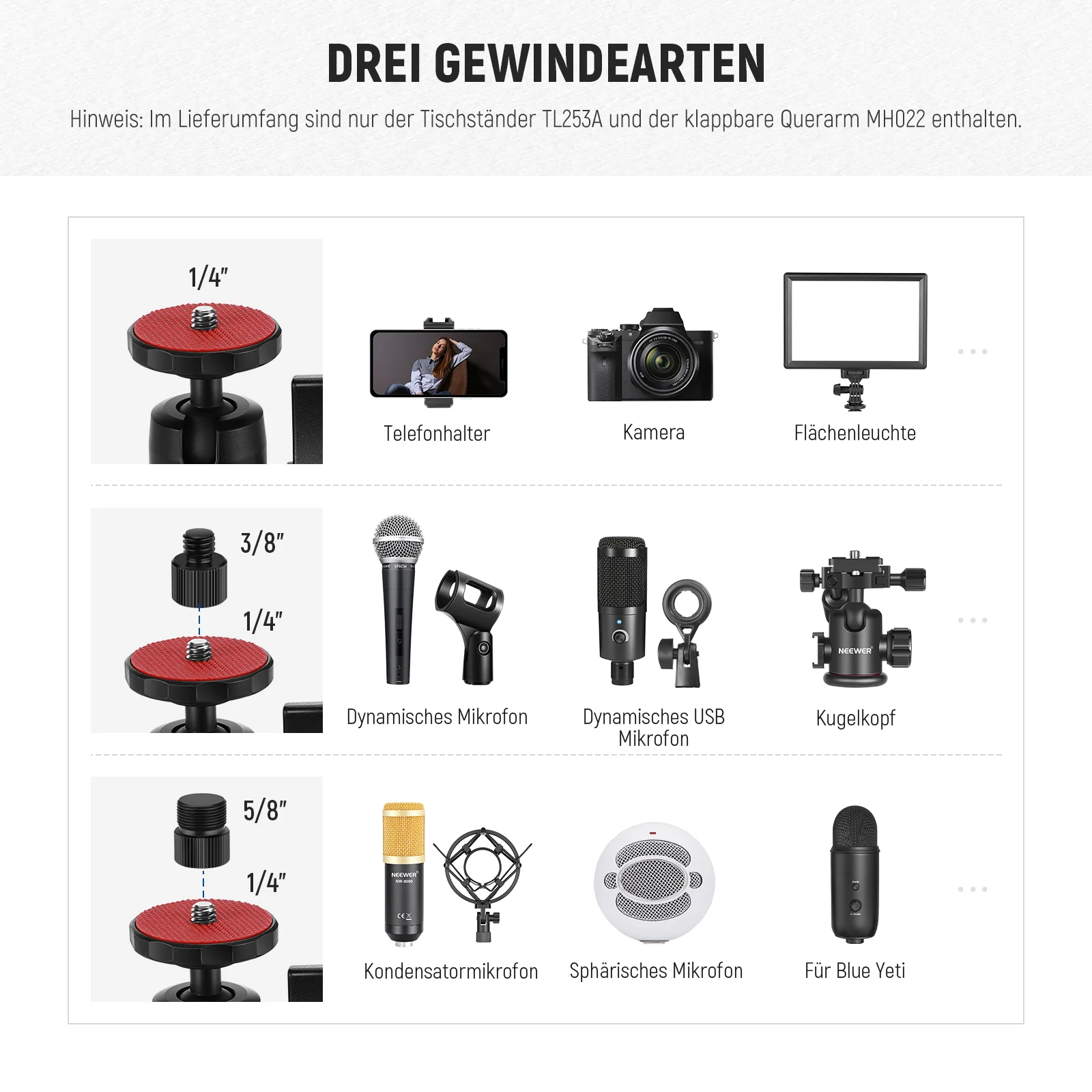 NEEWER TL253A+MH022 Verbesserter Tisch Kamerastativ mit flexiblem Arm - Image 4