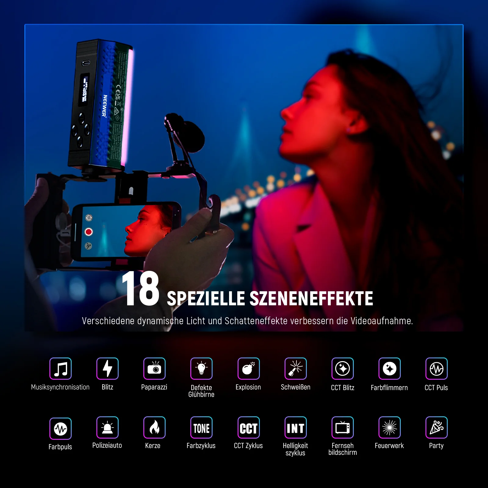 NEEWER TL98C Magnetisch Handlichtstab voll RGB mit APP DMX Steuerung - Image 4