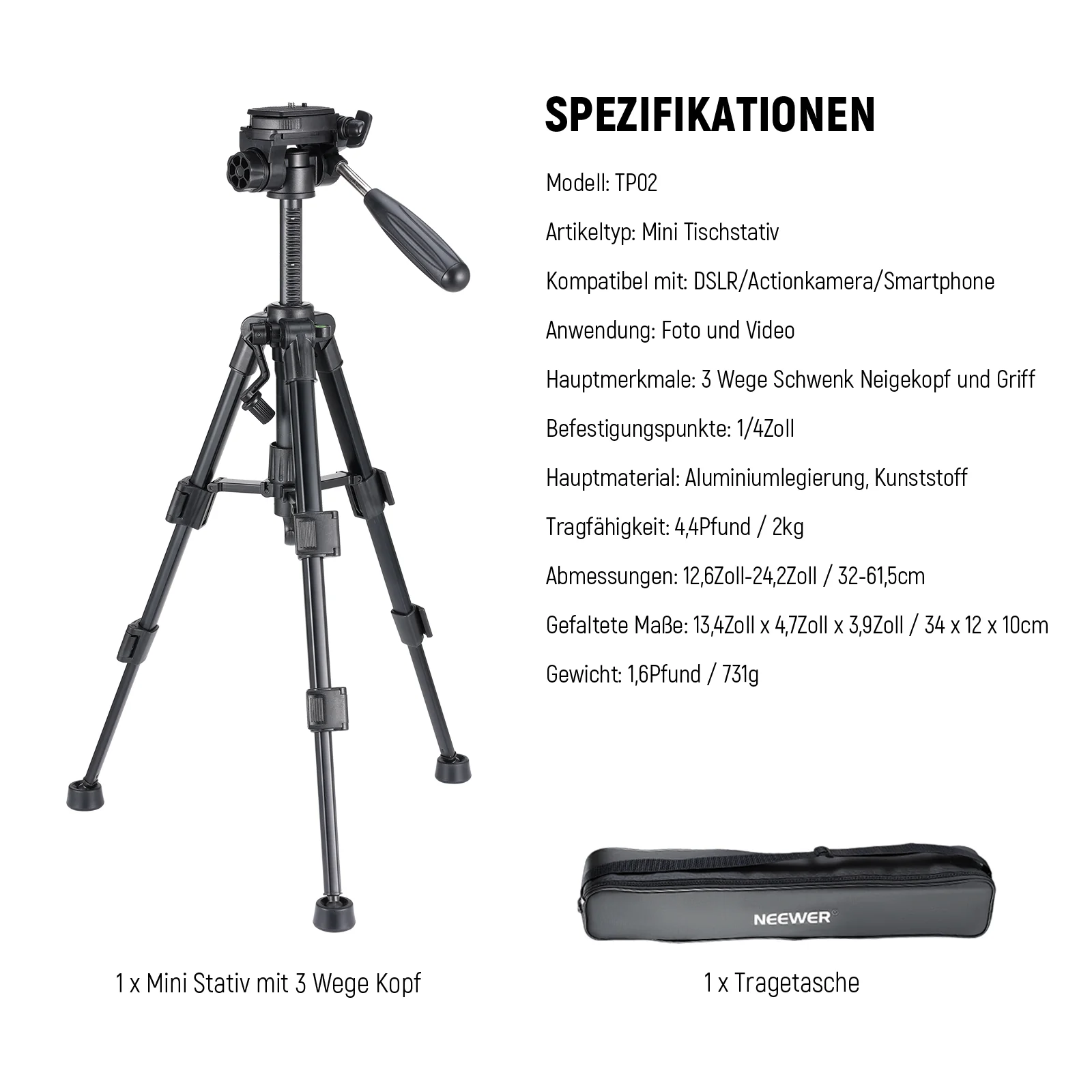 NEEWER BASICS TP02 Mini Tischstativ für Kamera und Telefon - Image 17