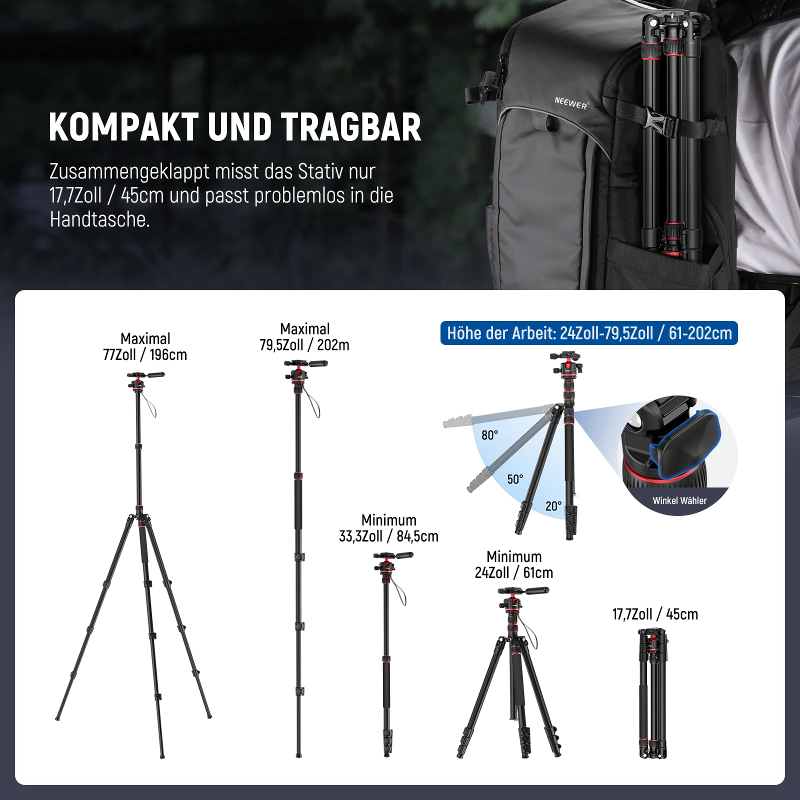 NEEWER TP08 77"/196cm Kamerastativ Einbeinstativ - Image 3