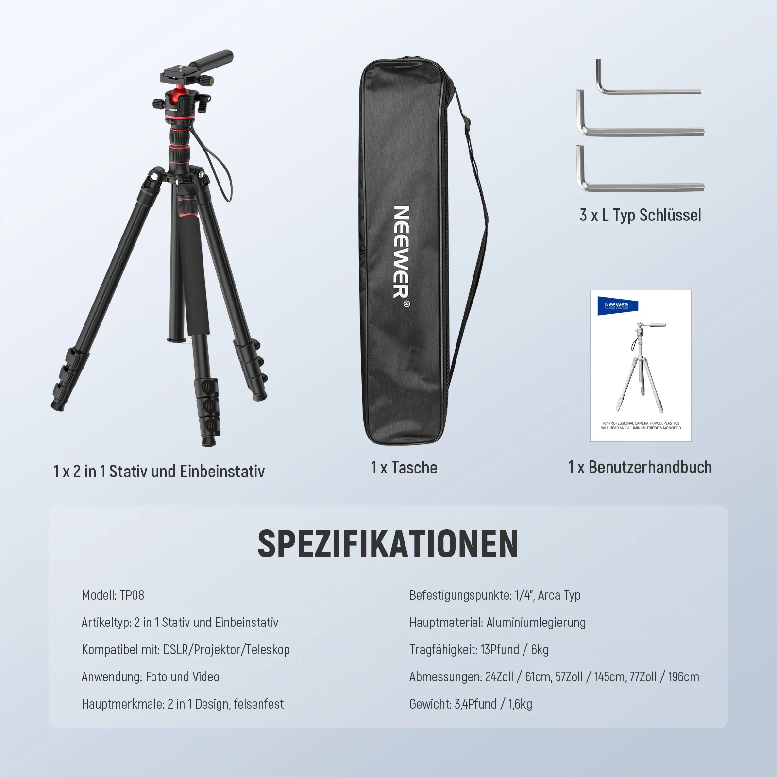 NEEWER TP08 77"/196cm Kamerastativ Einbeinstativ - Image 9