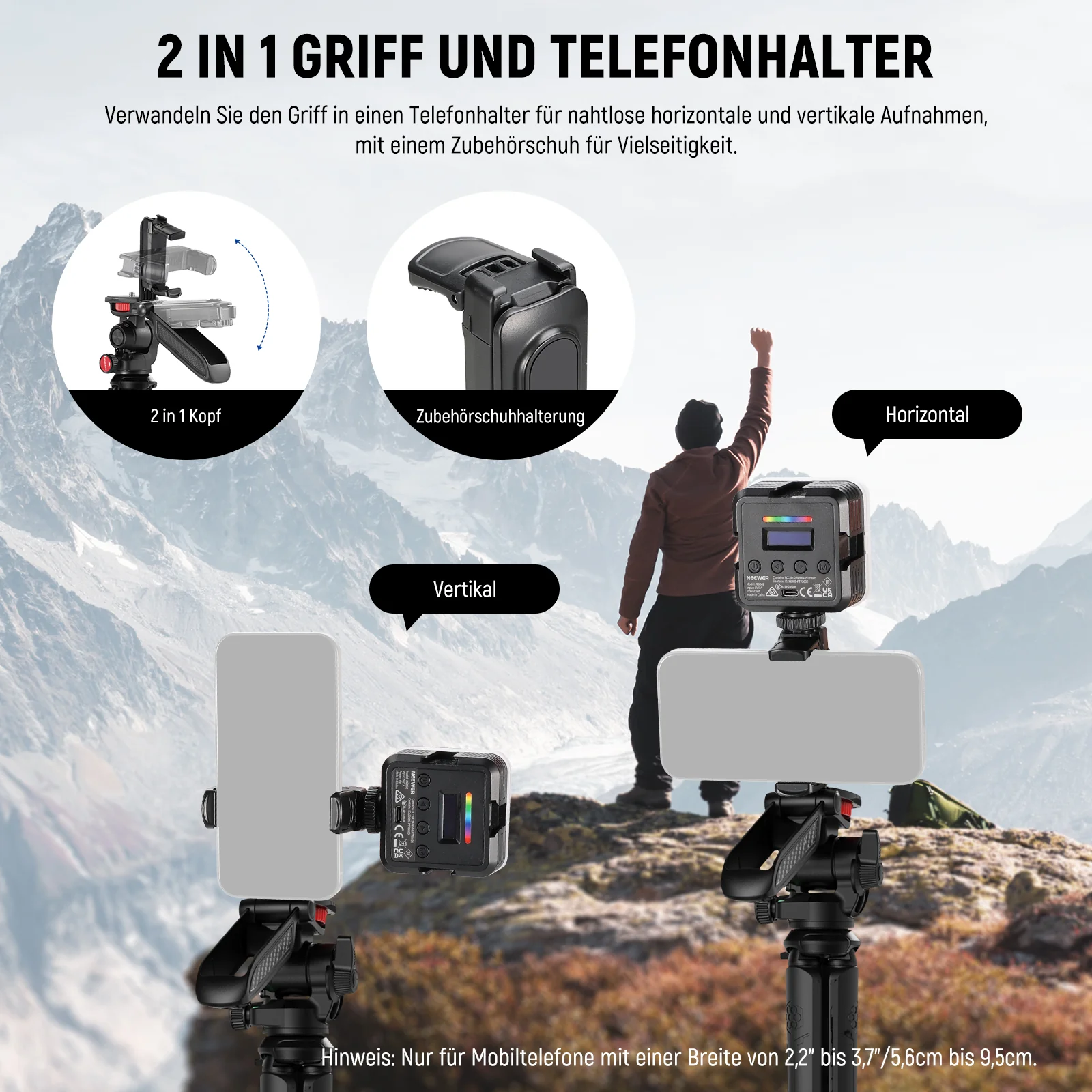 NEEWER TP36 Flexibles Mini-Stativ mit 2-in-1 Griff & Handyhalterung - Image 3