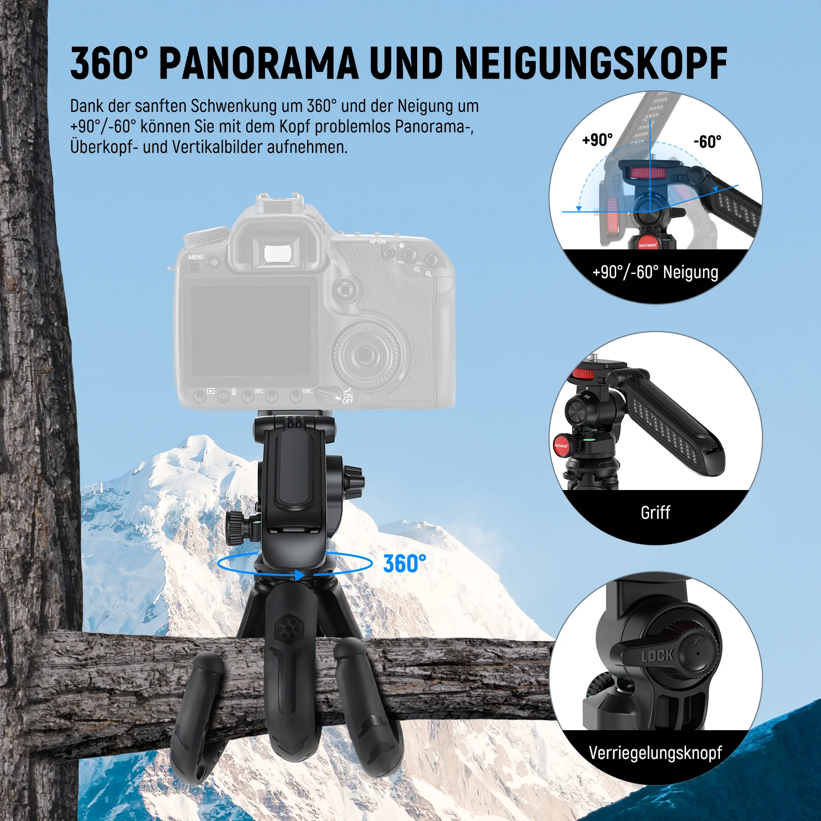 NEEWER TP36 Flexibles Mini-Stativ mit 2-in-1 Griff & Handyhalterung - Image 5