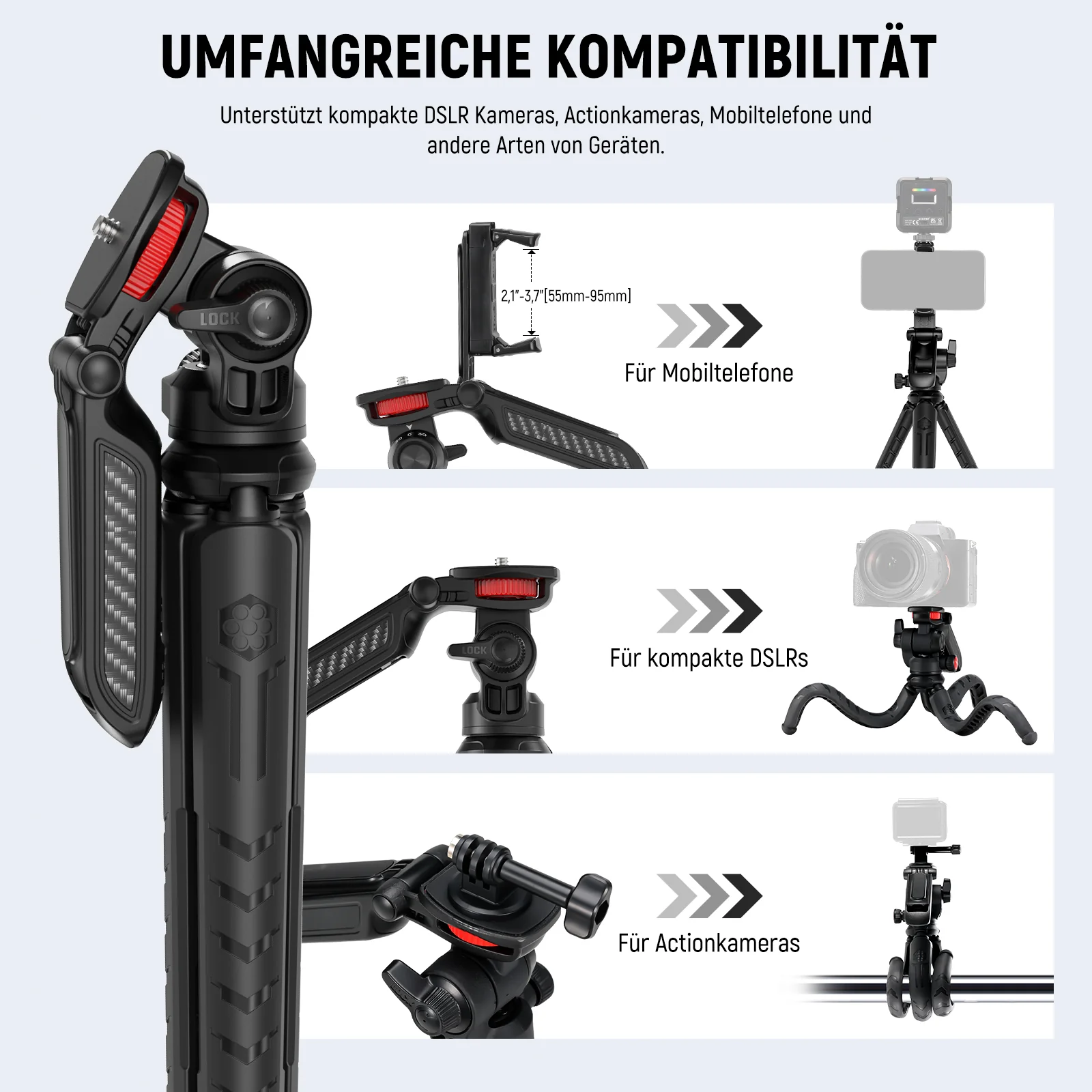 NEEWER TP36 Flexibles Mini-Stativ mit 2-in-1 Griff & Handyhalterung - Image 6