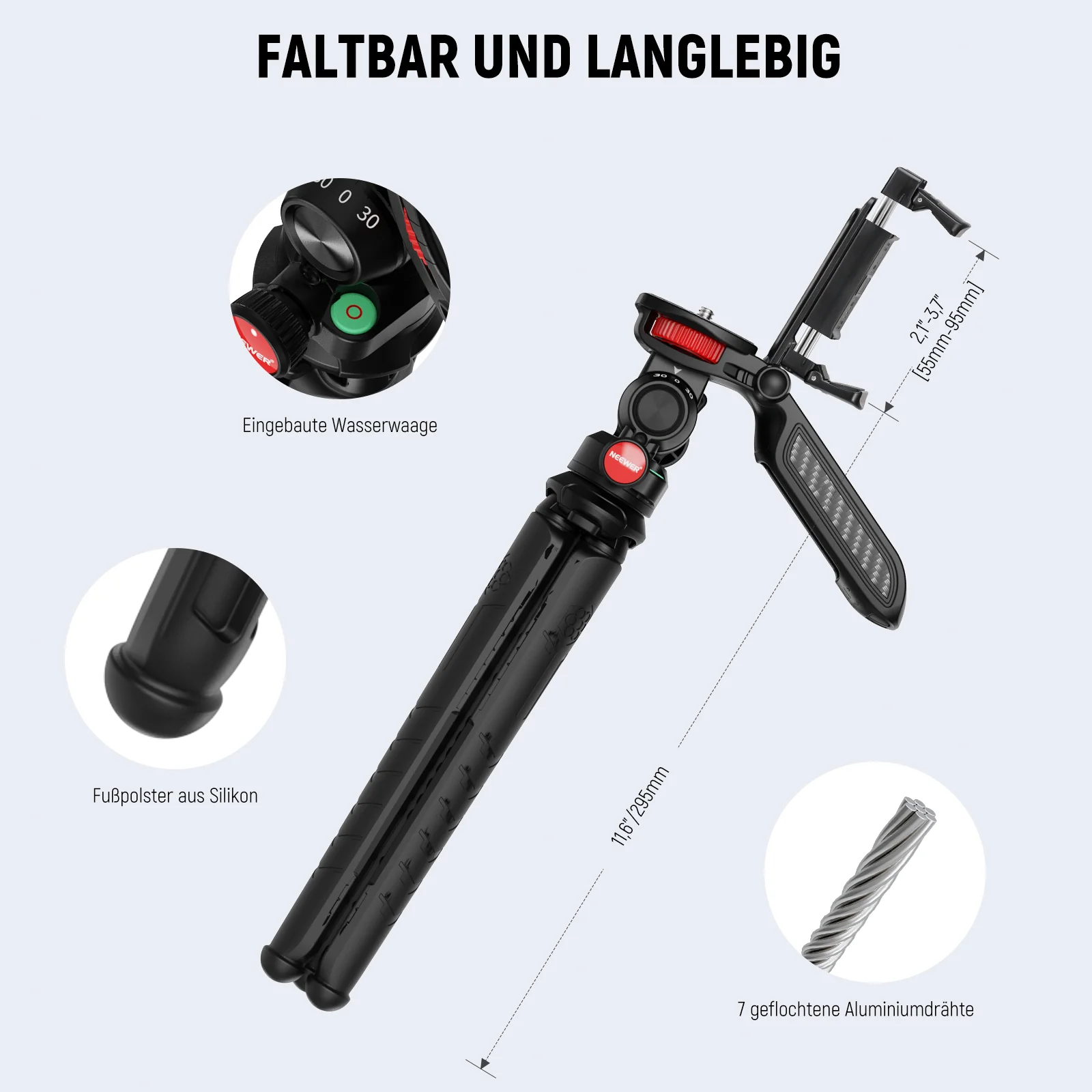 NEEWER TP36 Flexibles Mini-Stativ mit 2-in-1 Griff & Handyhalterung - Image 7