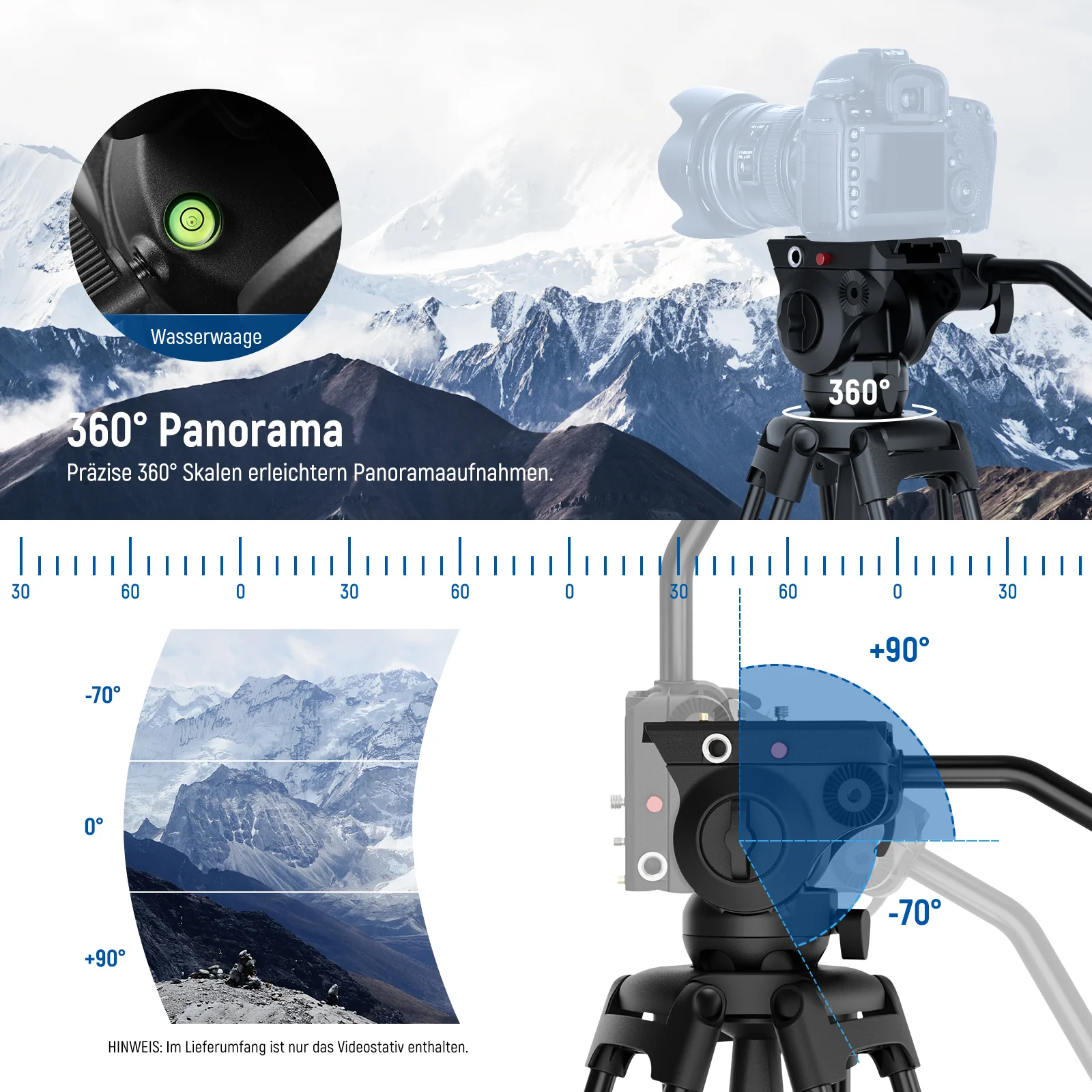 NEEWER BASICS TP37 74" 187cm Metall Videostativ mit Fluidkopf - Image 6