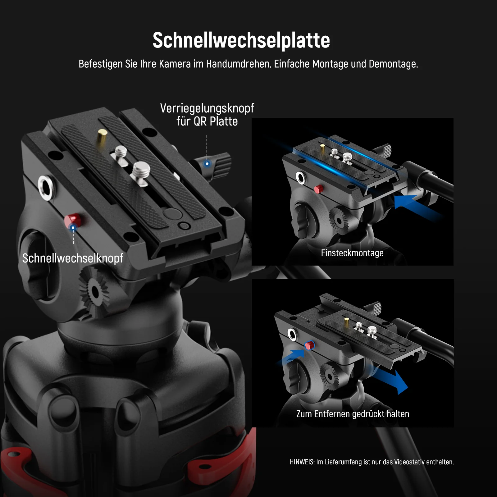 NEEWER BASICS TP37 74" 187cm Metall Videostativ mit Fluidkopf - Image 7