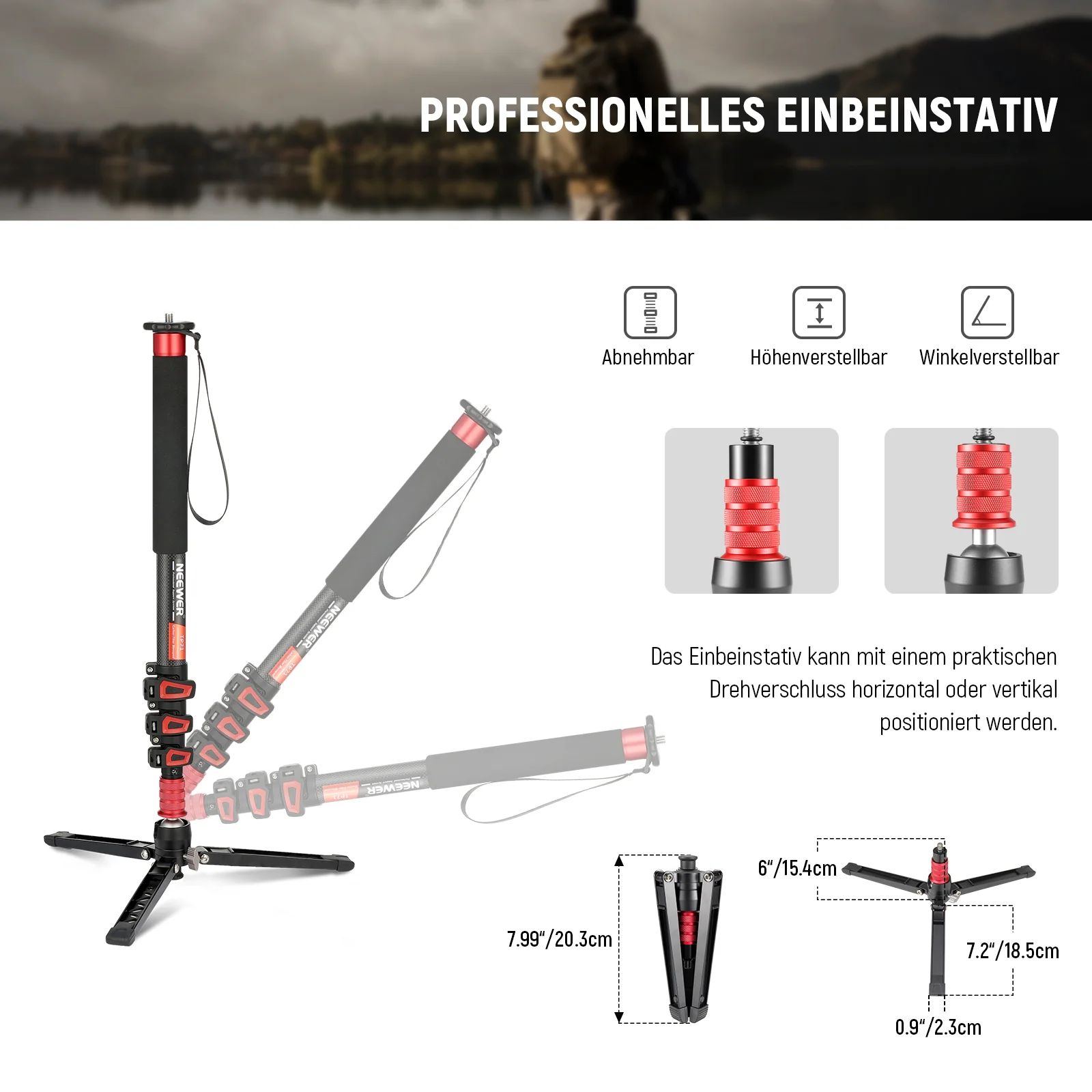 NEEWER TP71 67.7" 172cm Pro Kohlefaser Einbeinstativ - Image 11