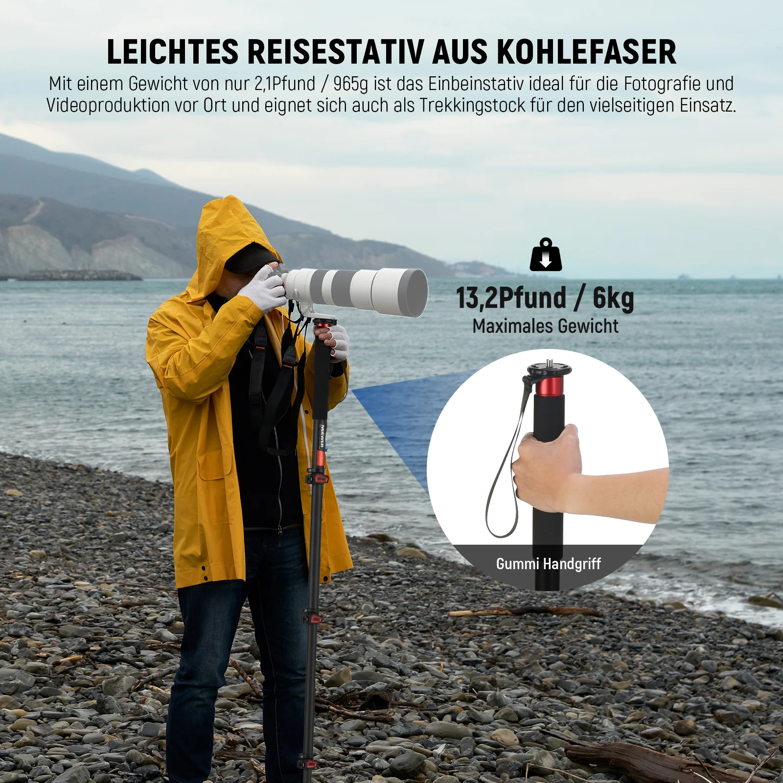 NEEWER TP71 67.7" 172cm Pro Kohlefaser Einbeinstativ - Image 15