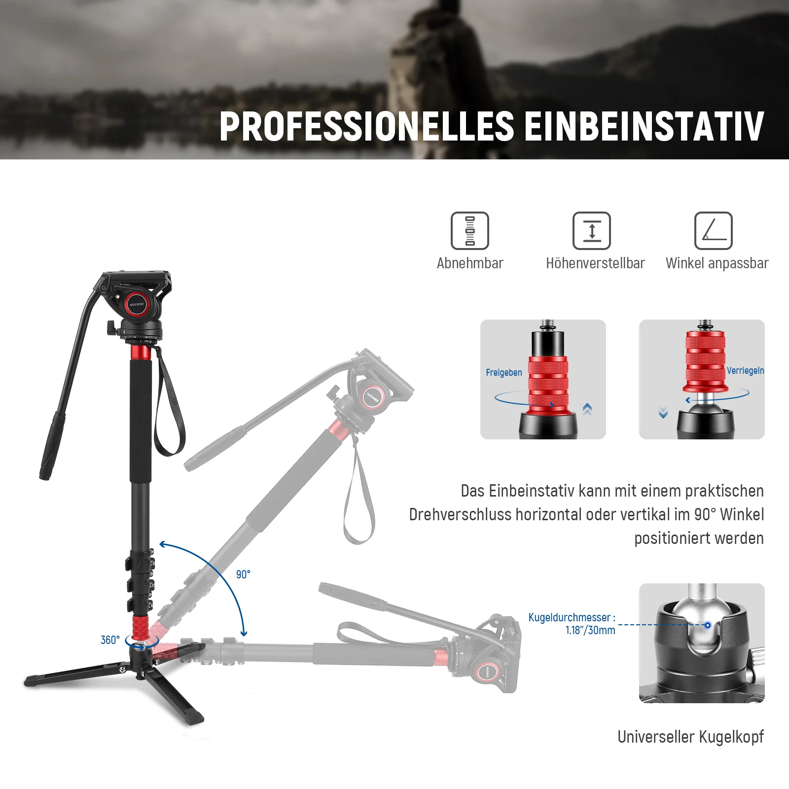 NEEWER TP71 67.7" 172cm Pro Kohlefaser Einbeinstativ - Image 3