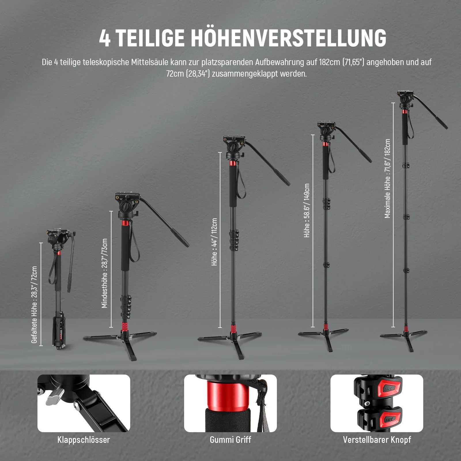 NEEWER TP71 67.7" 172cm Pro Kohlefaser Einbeinstativ - Image 7
