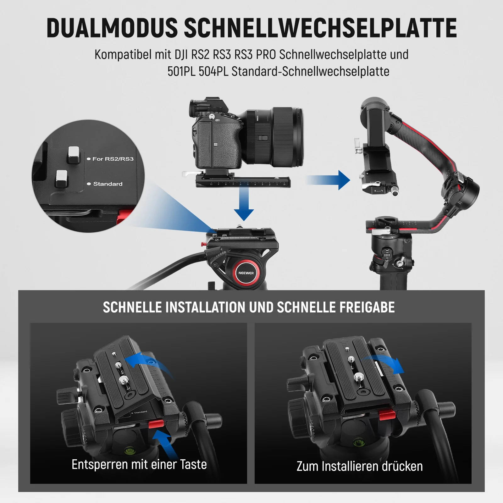 NEEWER TP74 74" 187cm Pro Aluminium Videostativ mit Fluidkopf - Image 5