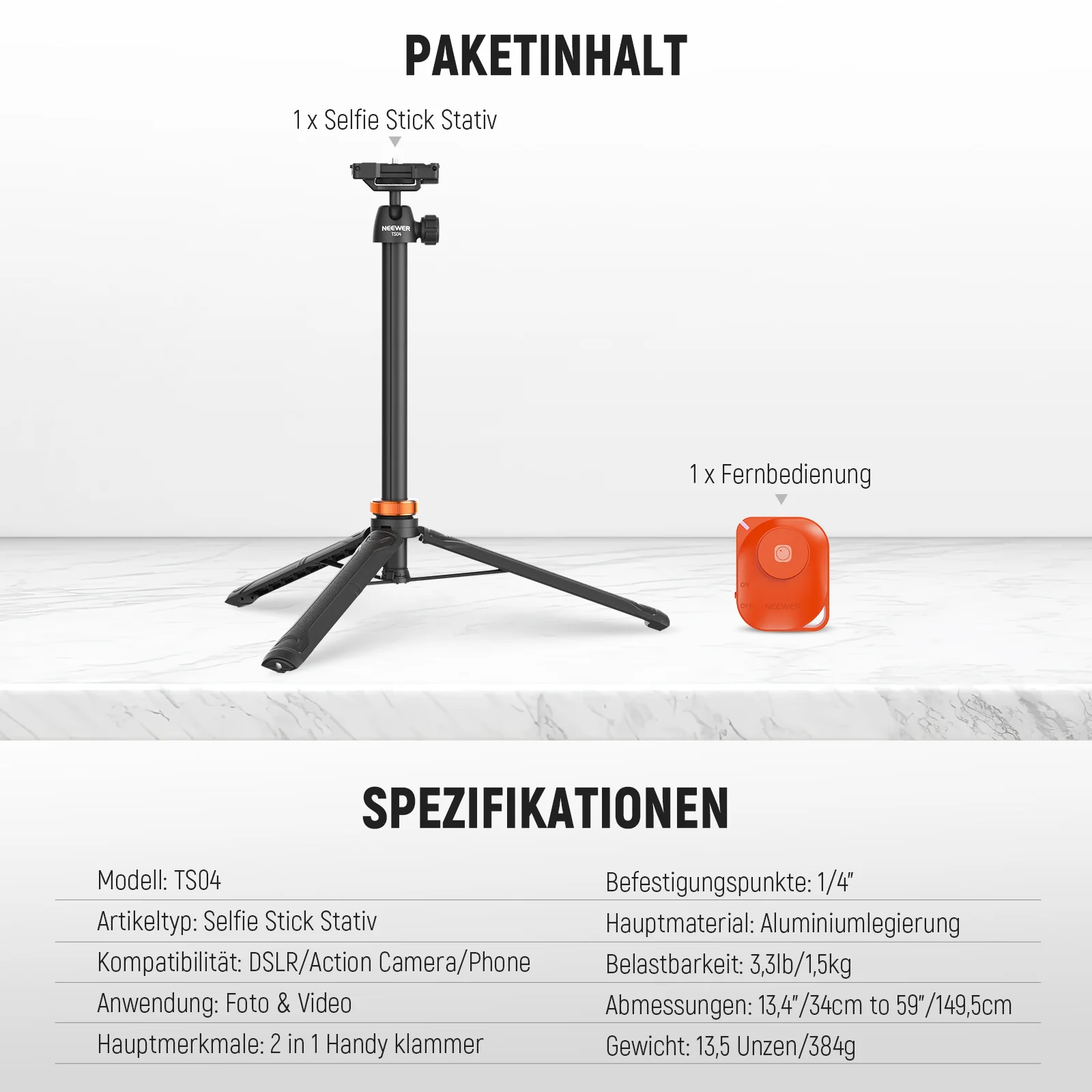 NEEWER BASICS TS04 59" 149,5cm Selfie Stick Stativ - Image 17