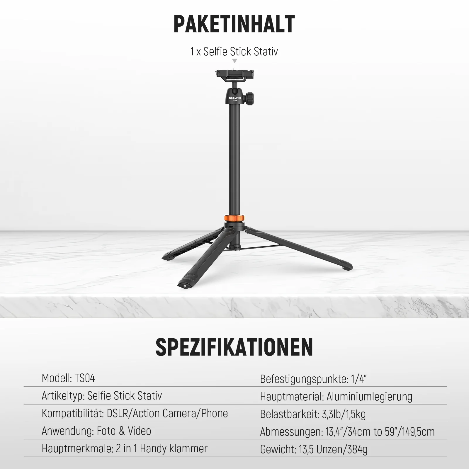 NEEWER BASICS TS04 59" 149,5cm Selfie Stick Stativ - Image 9