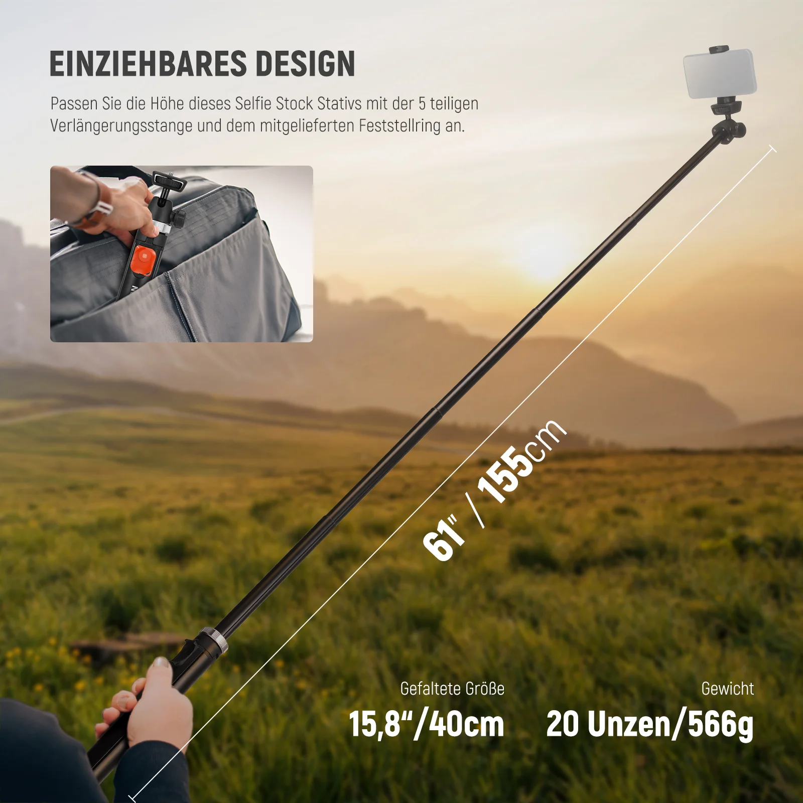 NEEWER TS05 160cm Handy Selfie Stick Stativ Selfie Stick für Telefon und Kamera mit Fernbedienung - Image 6