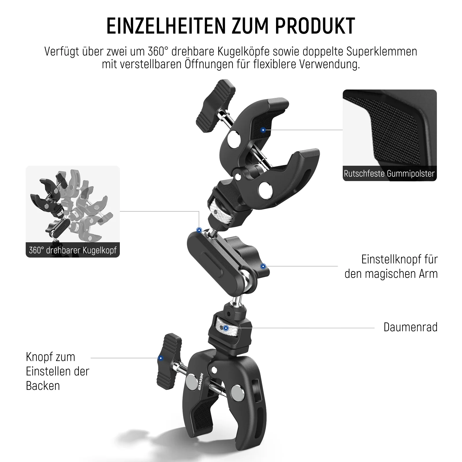 NEEWER UA060 Doppel-Superclamp mit Magic Arm & NATO Schnittstelle - Image 2