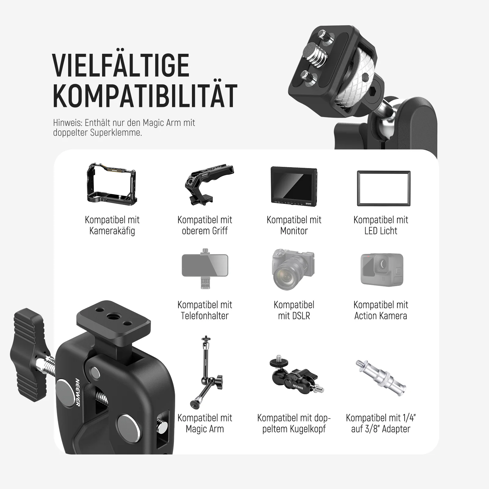 NEEWER UA060 Doppel-Superclamp mit Magic Arm & NATO Schnittstelle - Image 6