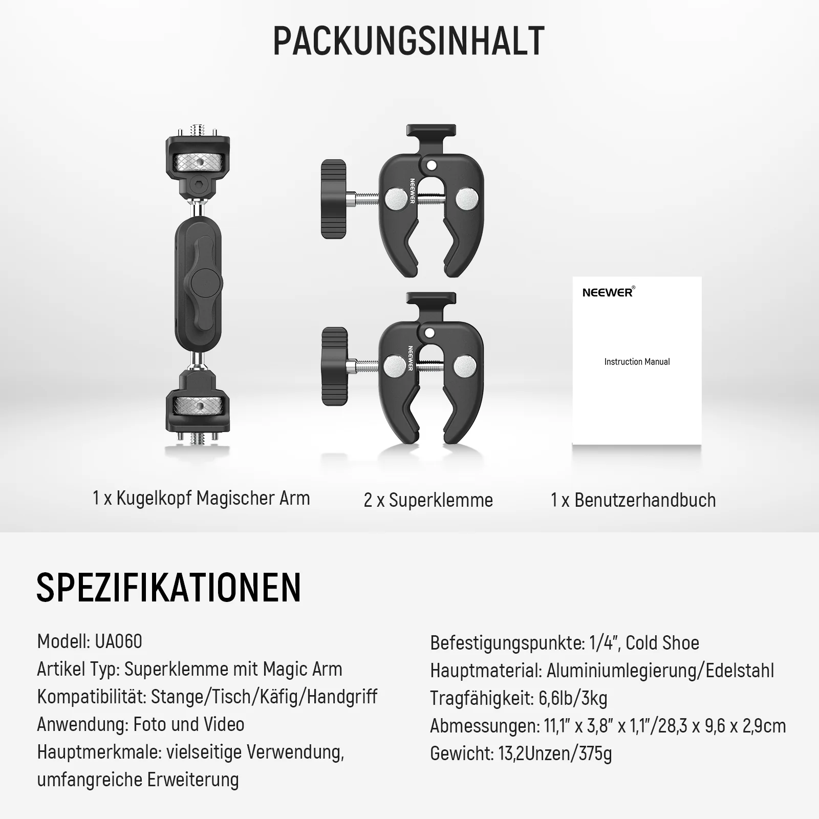 NEEWER UA060 Doppel-Superclamp mit Magic Arm & NATO Schnittstelle - Image 8