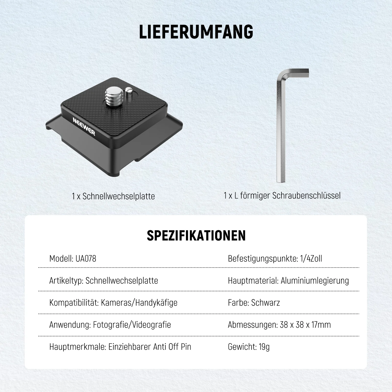 NEEWER UA078 Arca Type Schnellwechselplatte mit 1/4" Schraube - Image 8